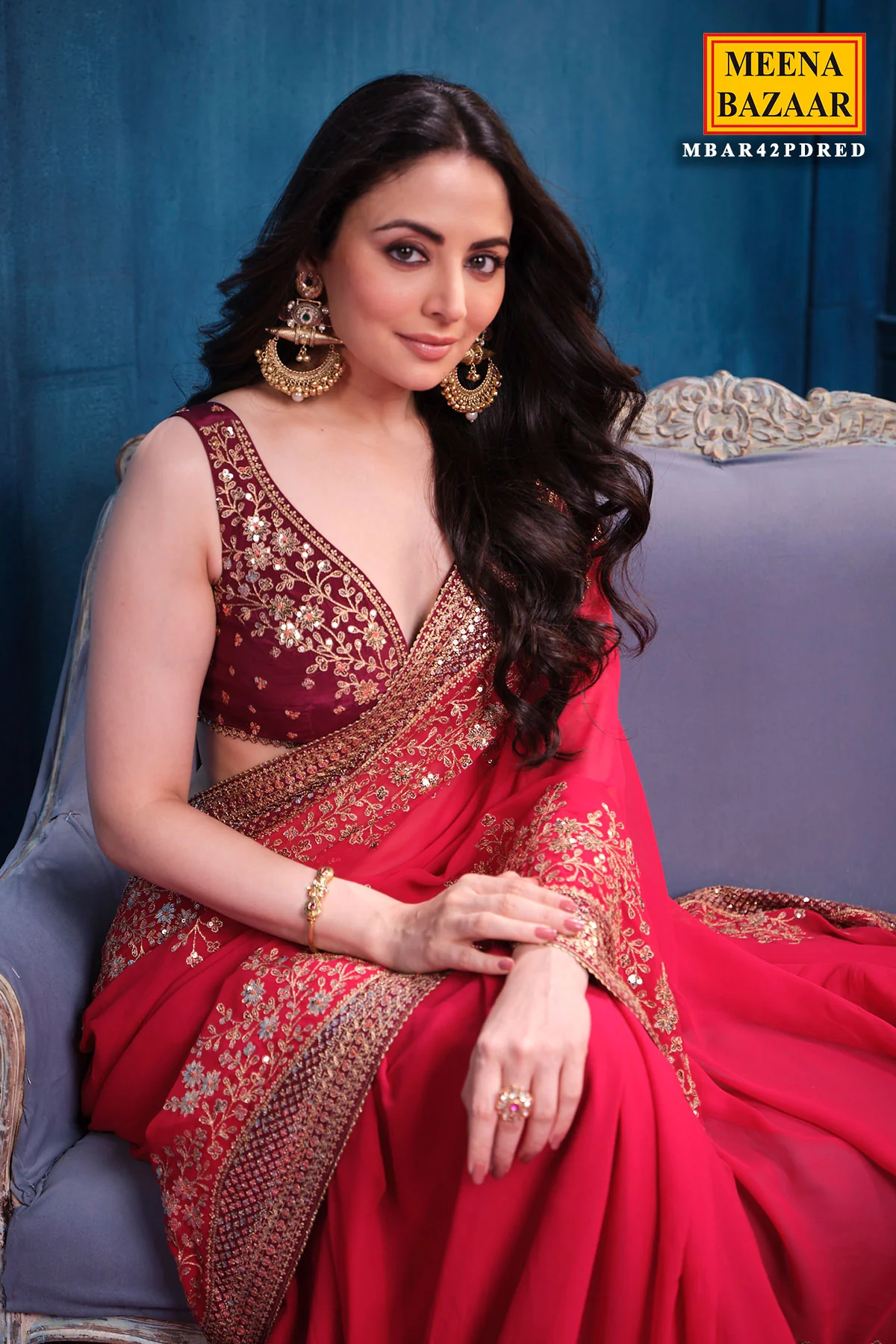 Rani Georgette Sequins Embroidery Designer Saree Party & Wedding Wear - Image 10