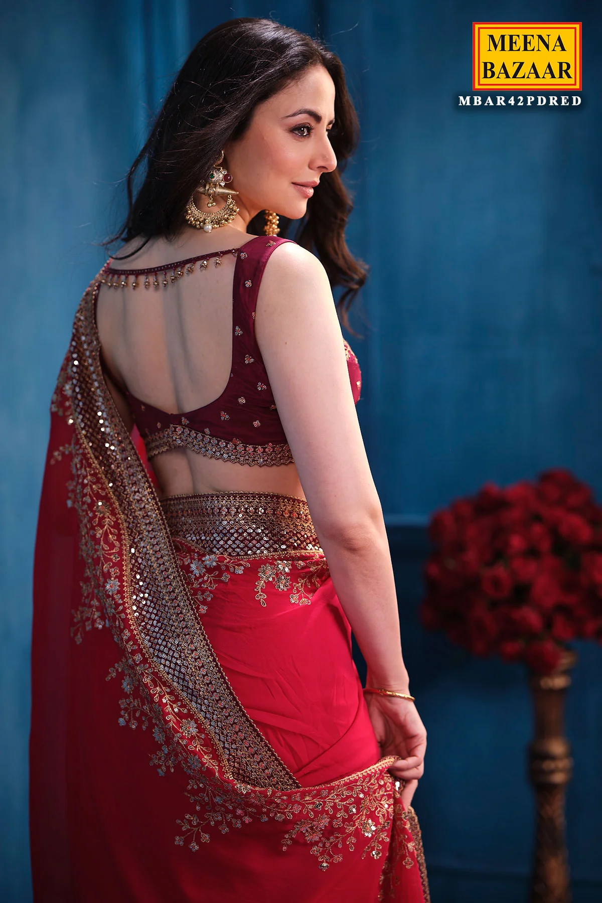 Rani Georgette Sequins Embroidery Designer Saree Party & Wedding Wear - Image 14