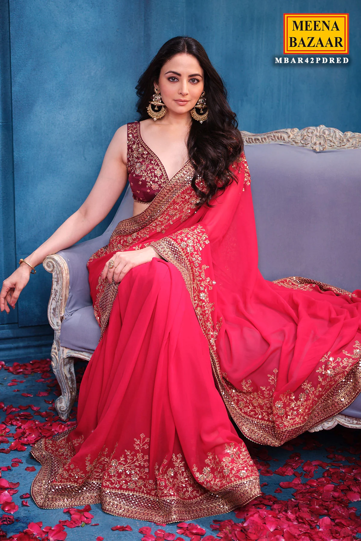 Rani Georgette Sequins Embroidery Designer Saree Party & Wedding Wear - Image 8