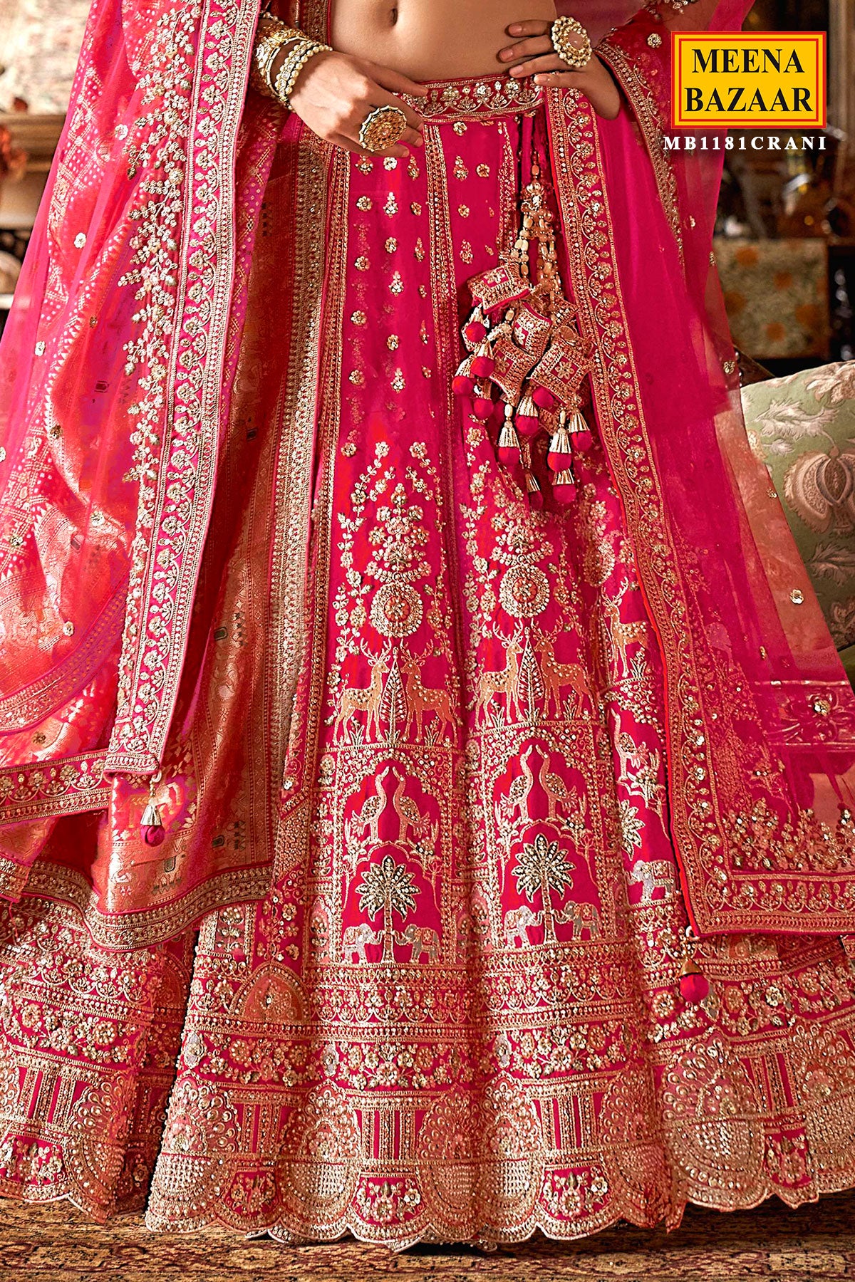 Rani Silk Zari and Sequin Embroidered Bridal Lehenga – Royal Wedding Ensemble - Image 3