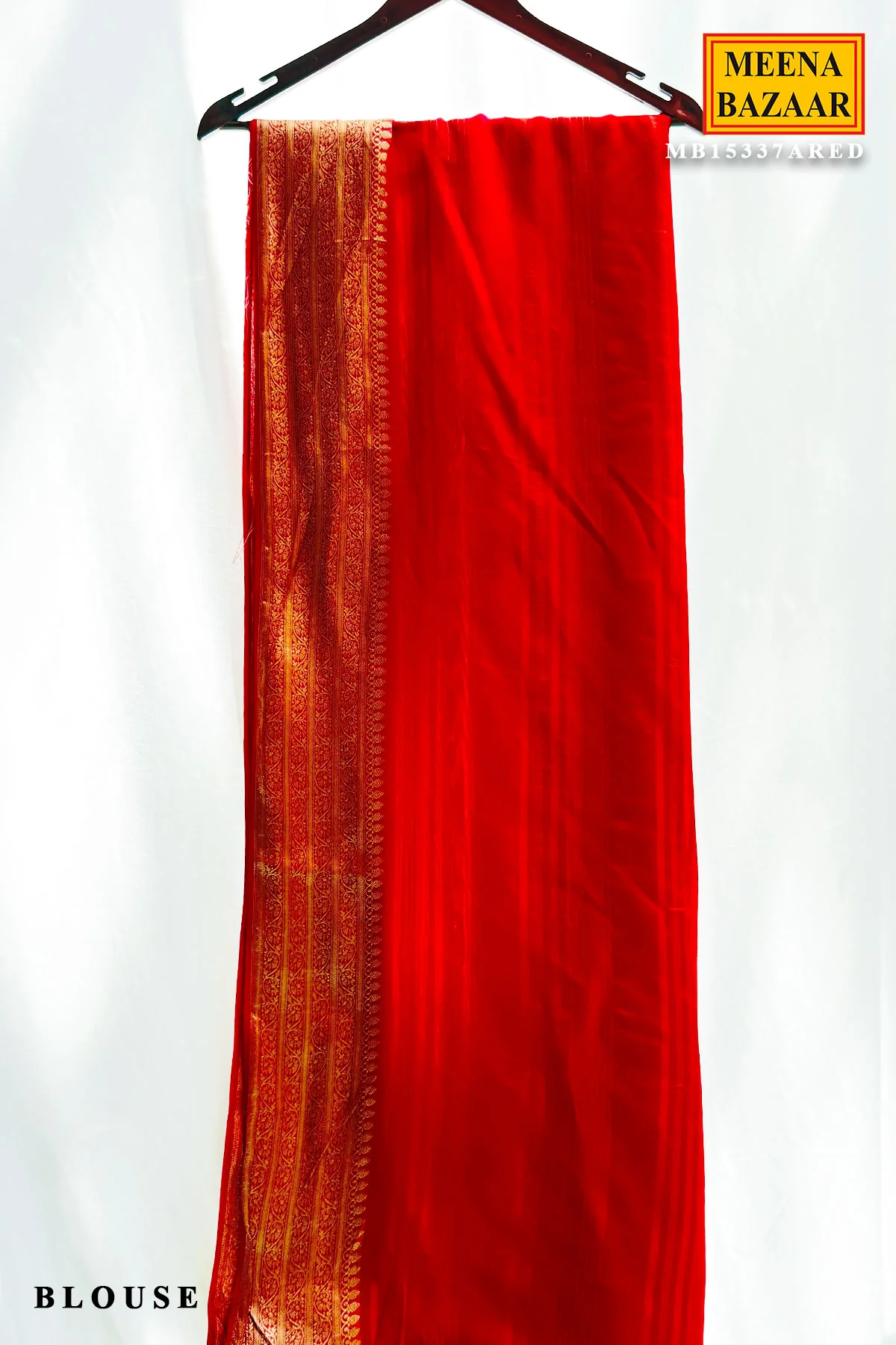 Red Crepe Saree with Intricate Weaving Work - Image 3