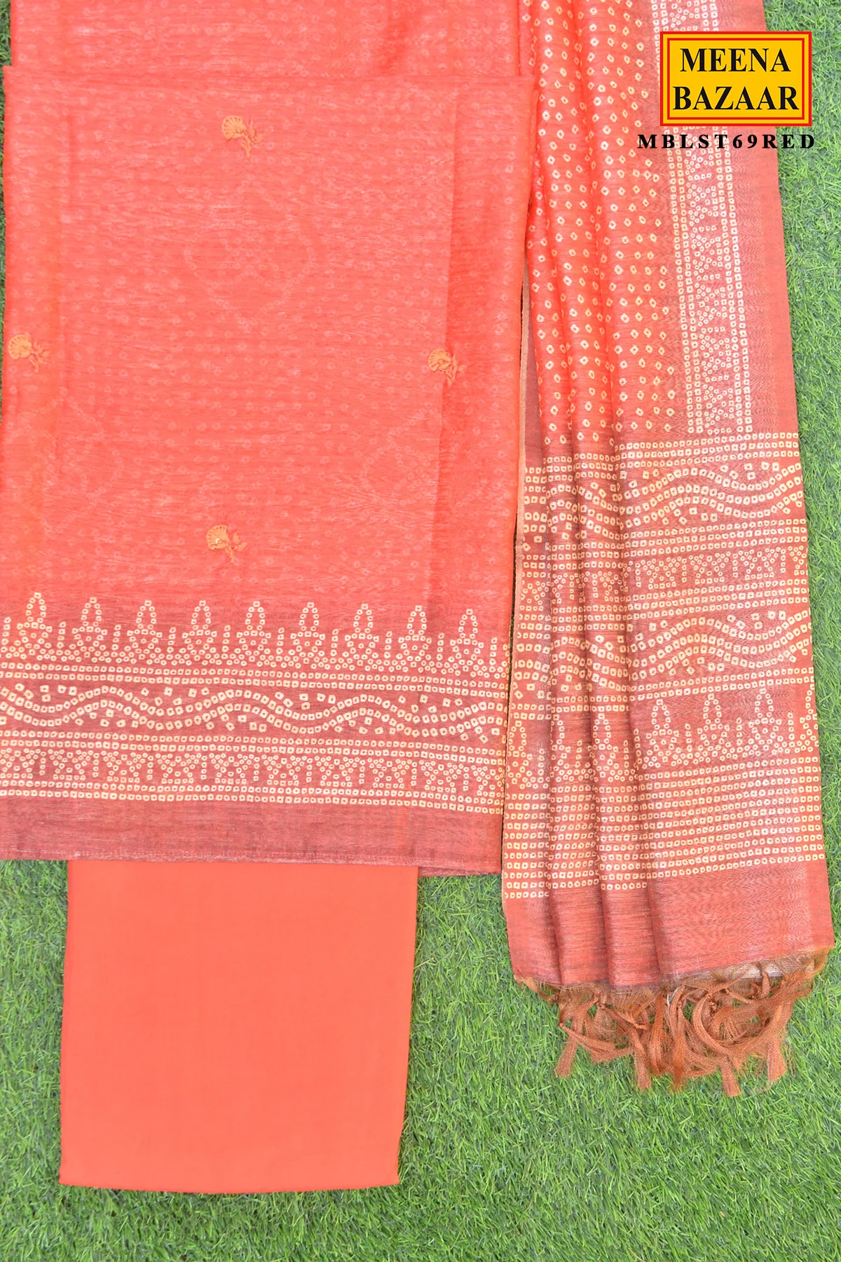 Red Embroidered Suit Set with Dupatta - Image 3