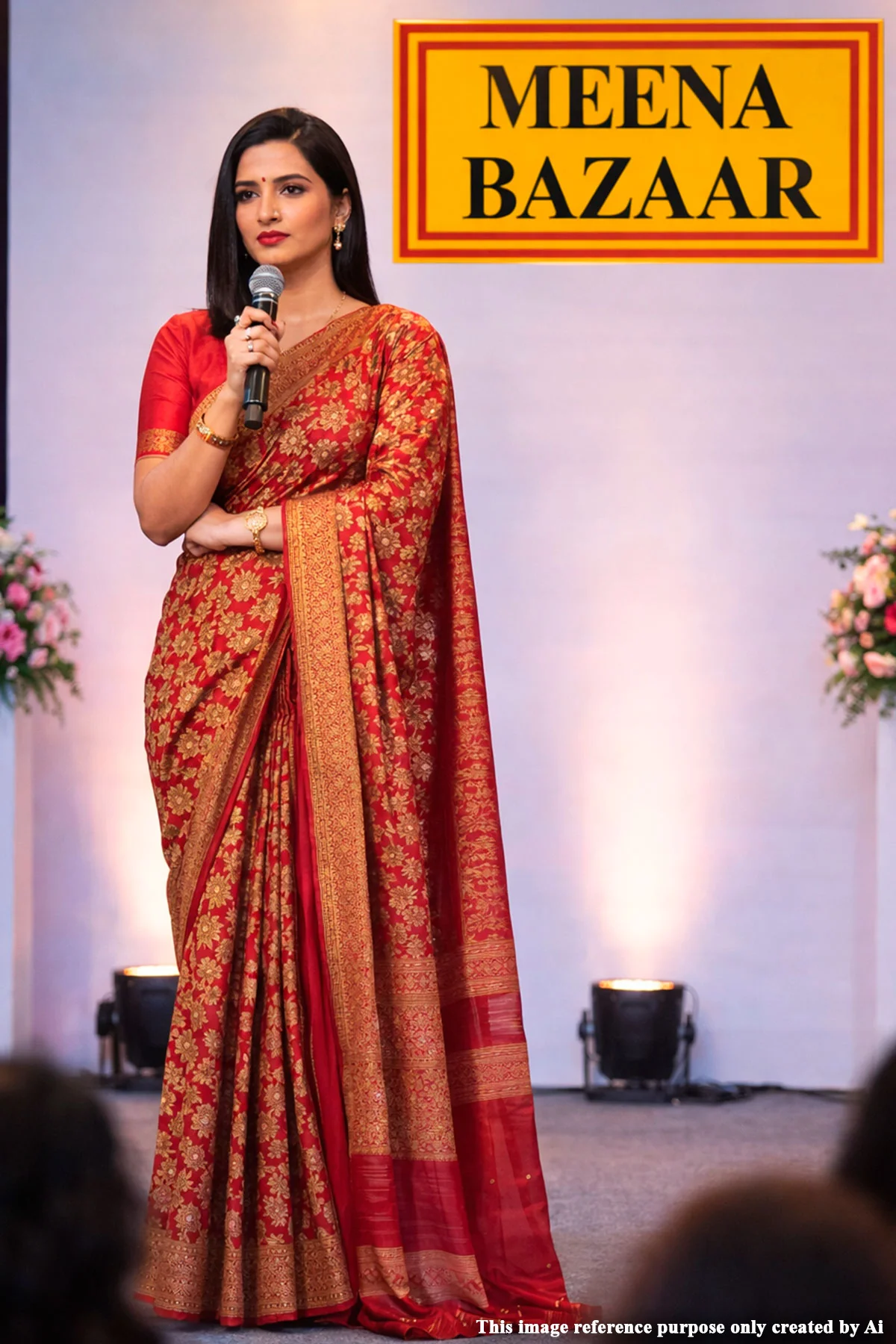 Red Georgette Saree with Elegant Weaving Work
