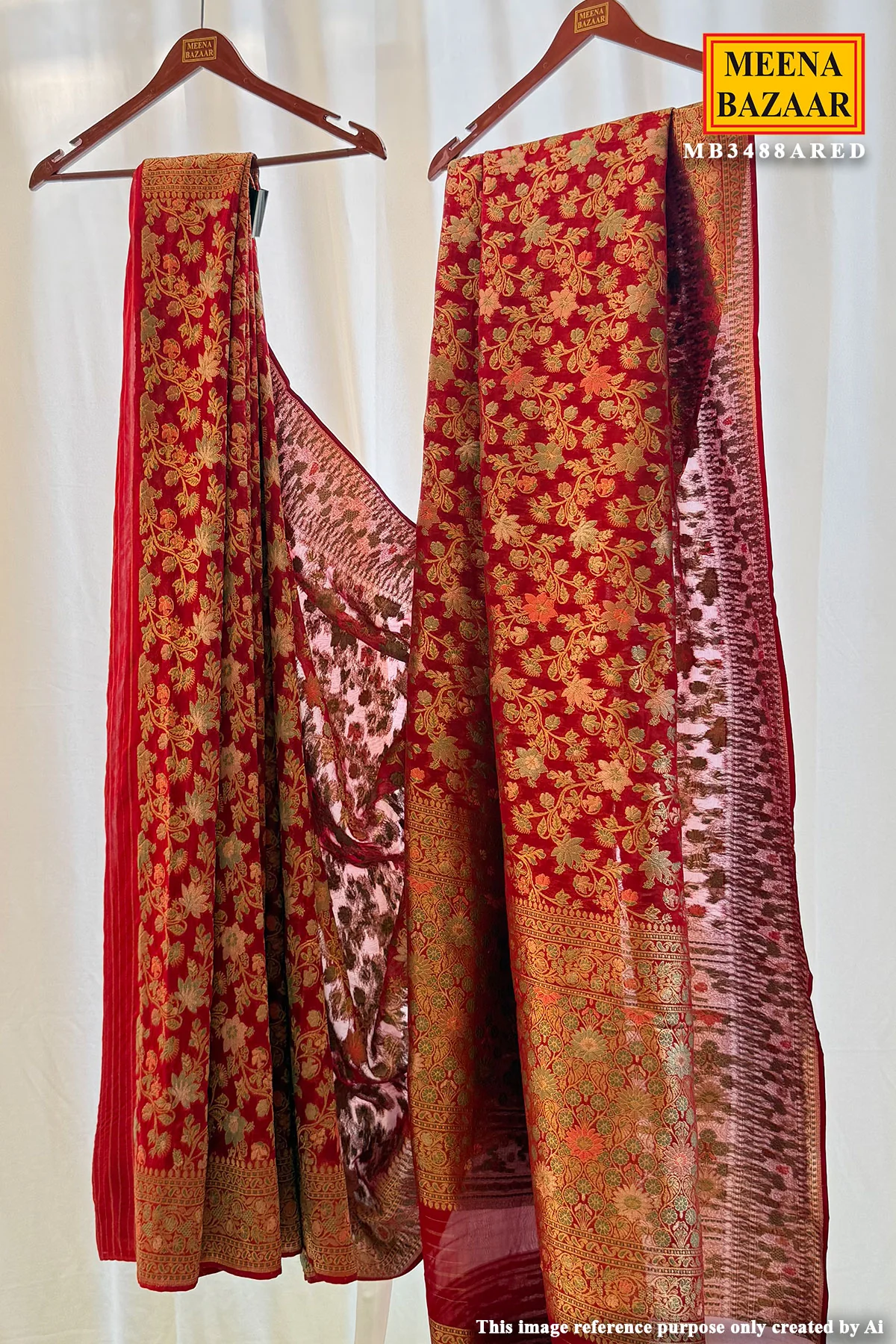 Red Georgette Saree with Elegant Weaving Work - Image 2