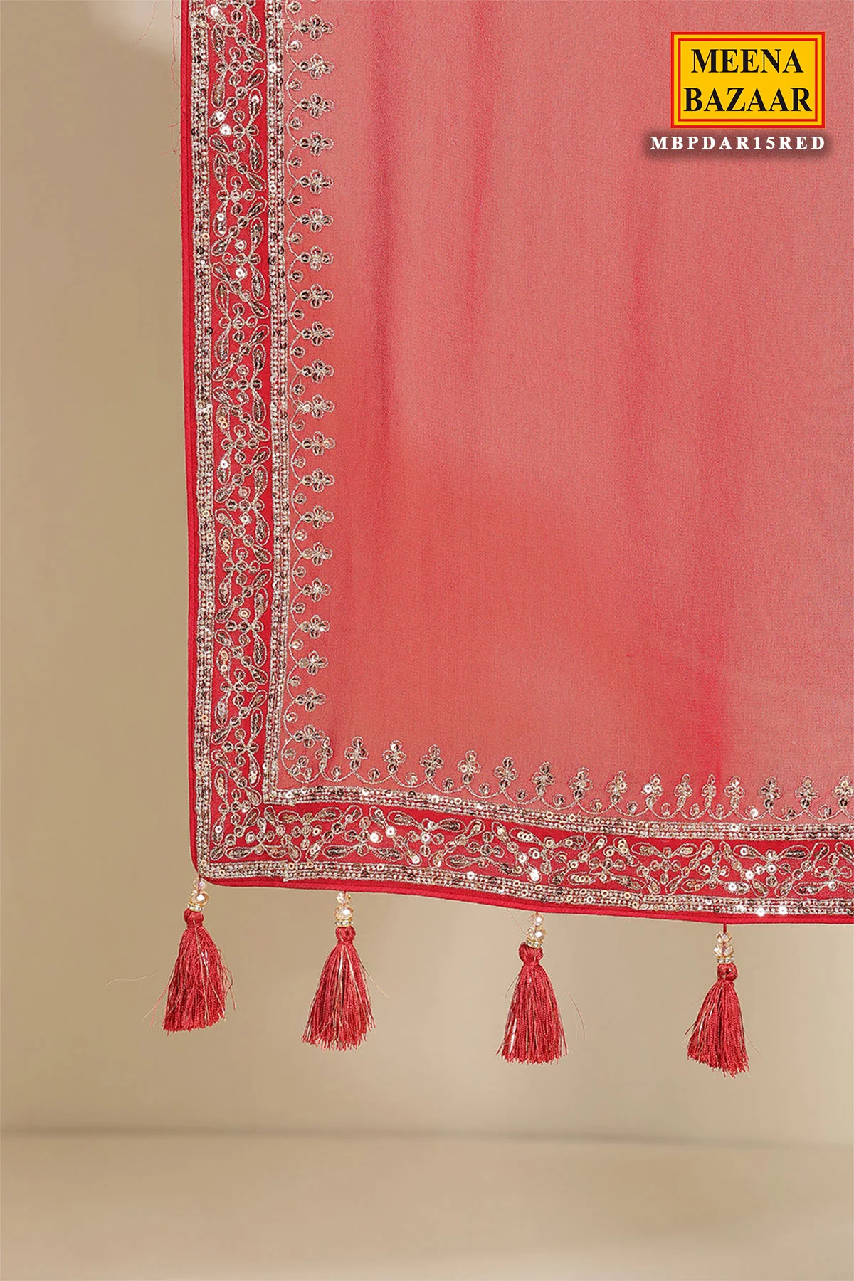 Red Georgette Zari, Sequins Embroidered Saree With Ready To Wear Blouse - Image 6