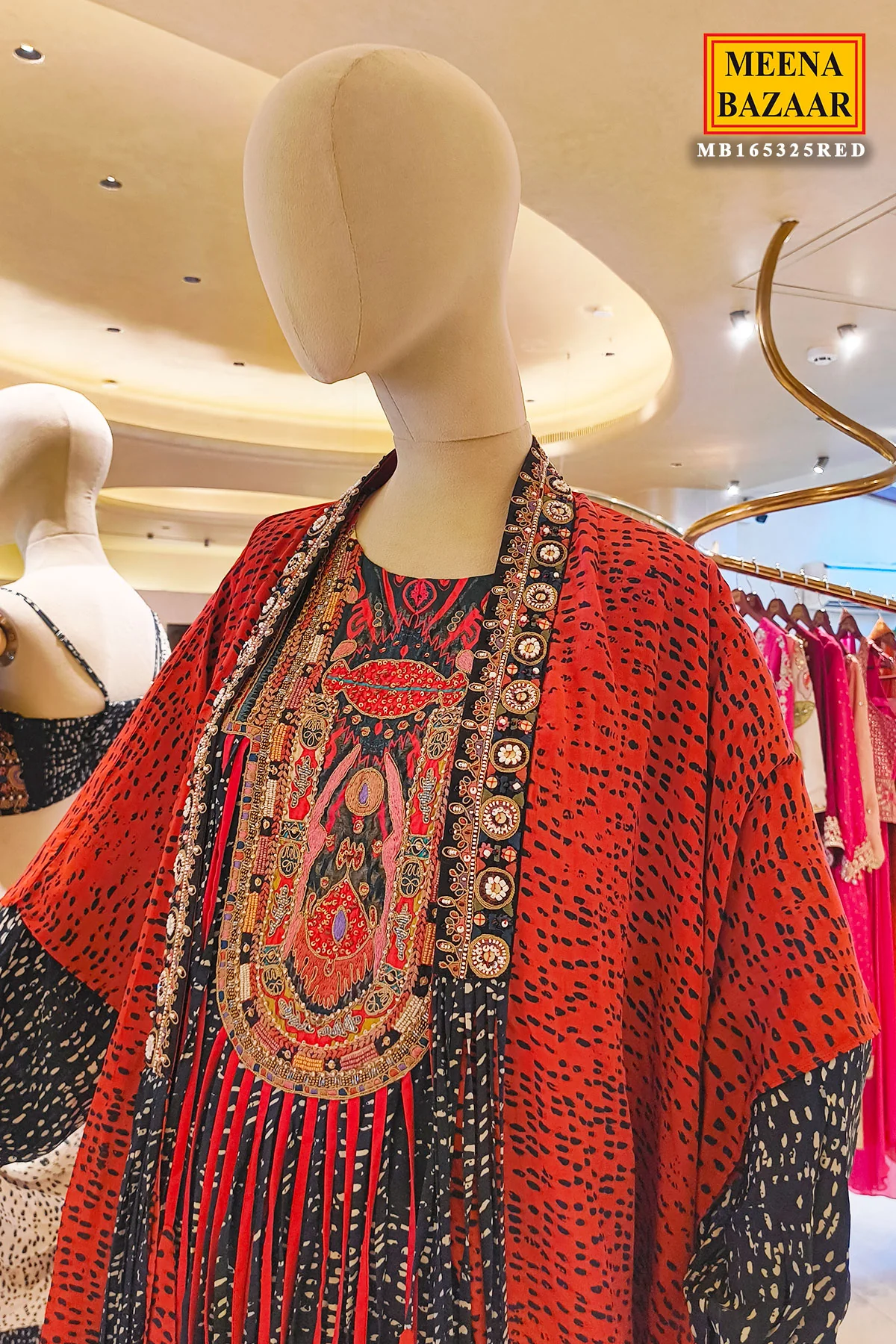 Red Glow – Crepe Kurti with Designer Neck EMB - Image 2