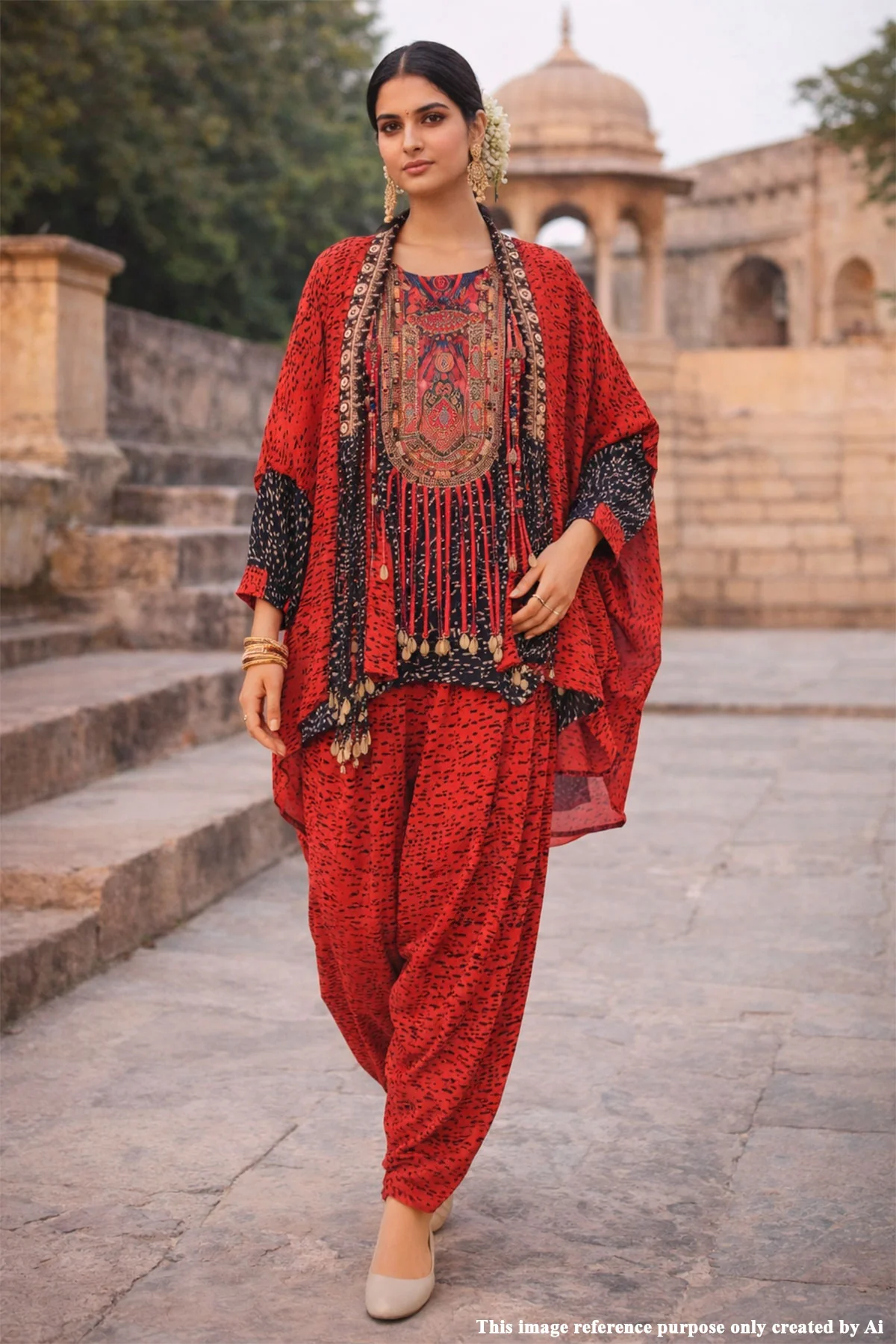 Red Glow – Crepe Kurti with Designer Neck EMB - Image 5