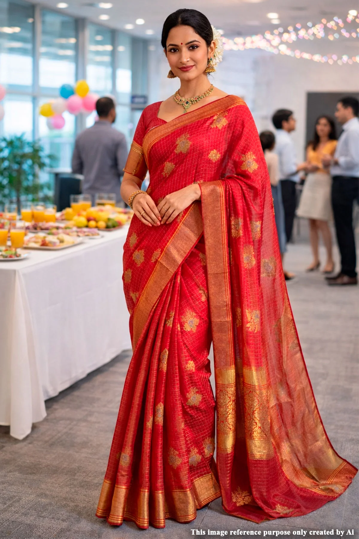 Red Khaddi Saree with Elegant Zari Border