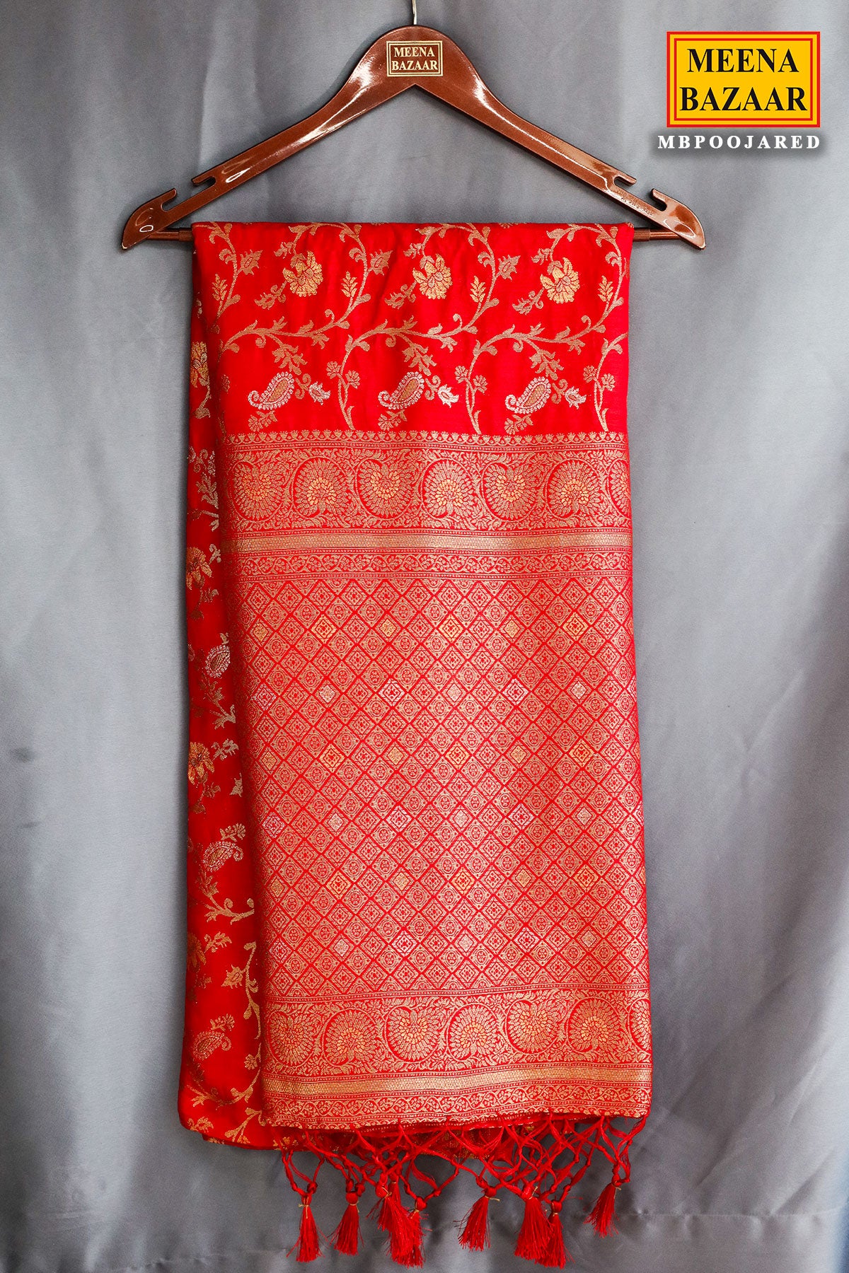 Red Silk Blend Zari Woven Saree - Image 5