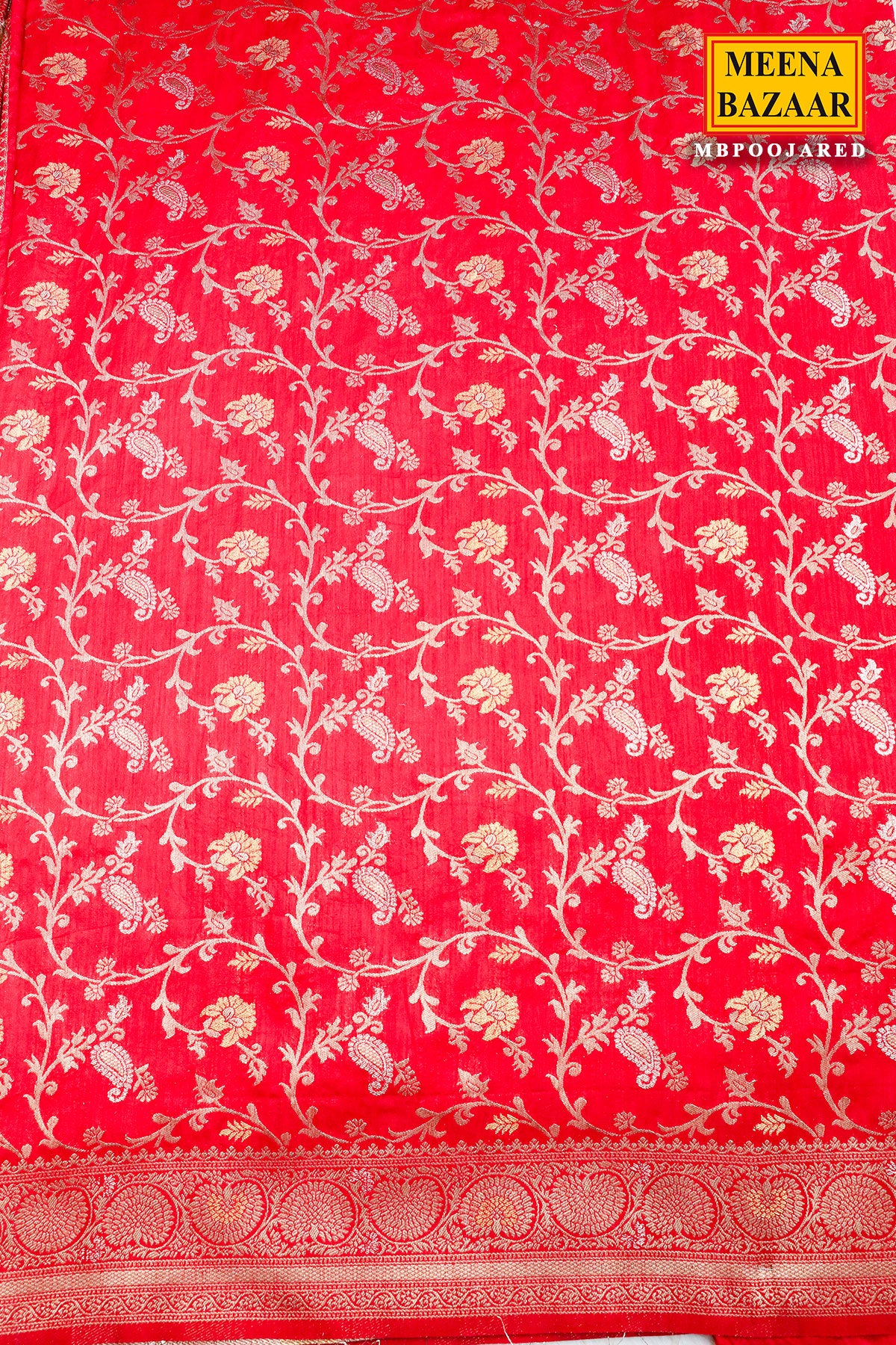 Red Silk Blend Zari Woven Saree - Image 7