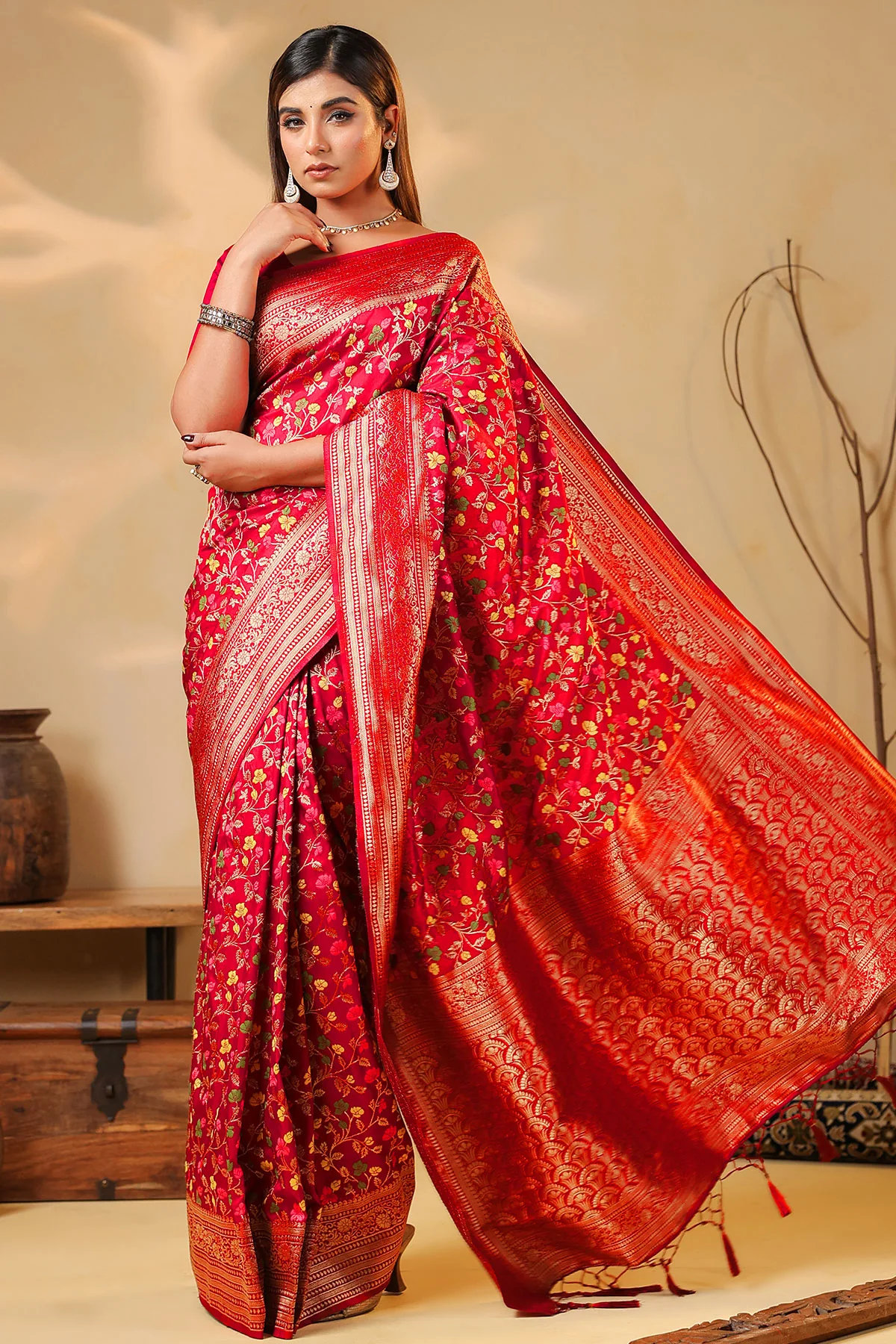 Red Silk Saree with Rich Weaving Detail
