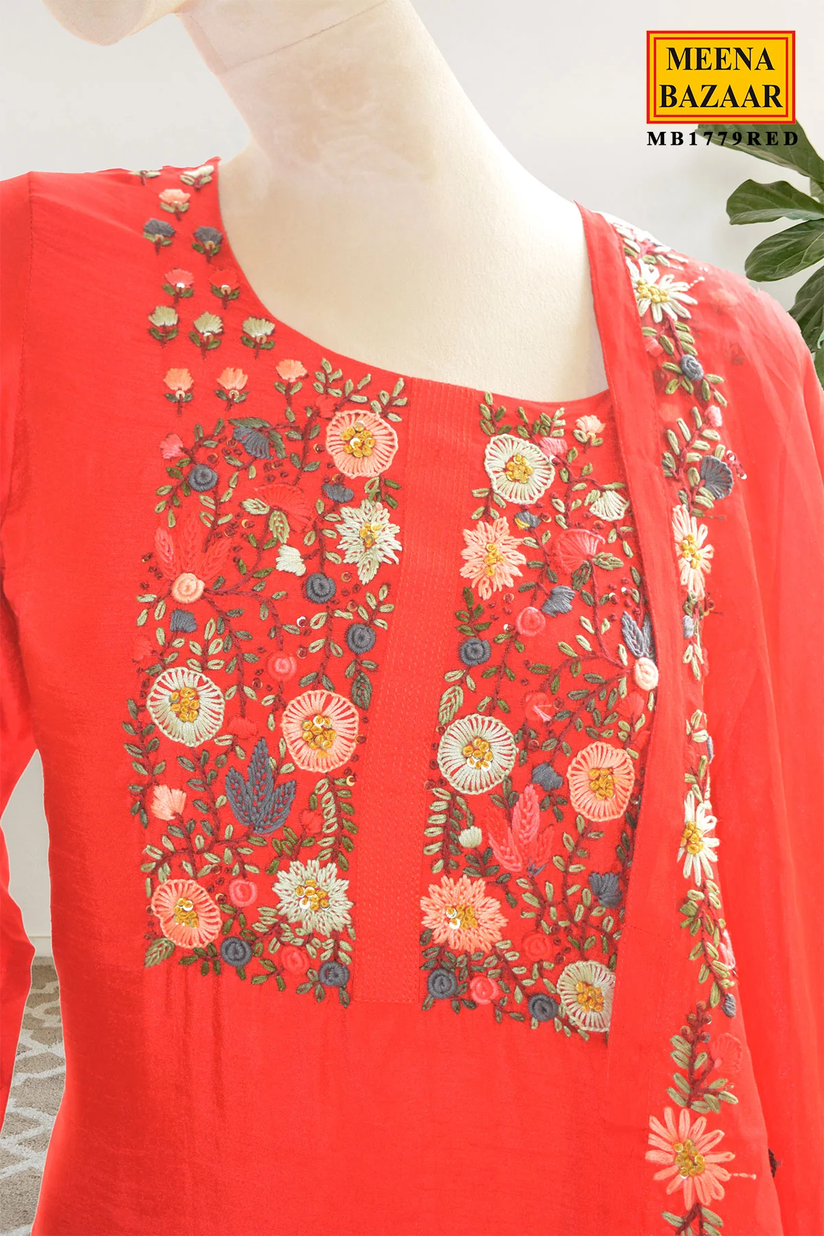 Red Suit Set with Dupatta - Image 3