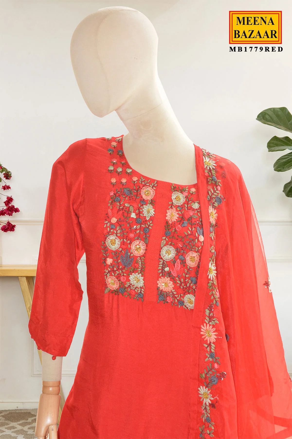Red Suit Set with Dupatta - Image 4