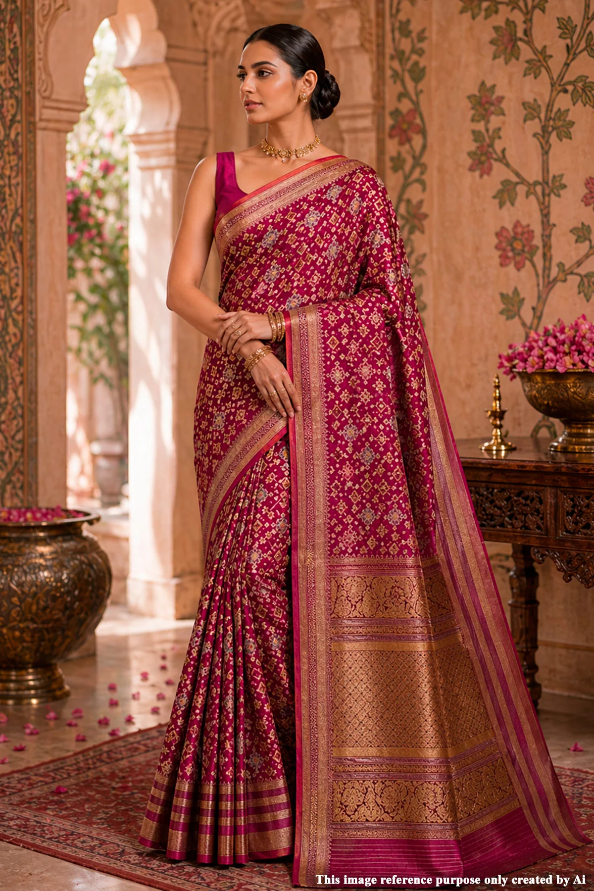 Royal Maroon Patola Silk Saree with Intricate Weave & Zari Border