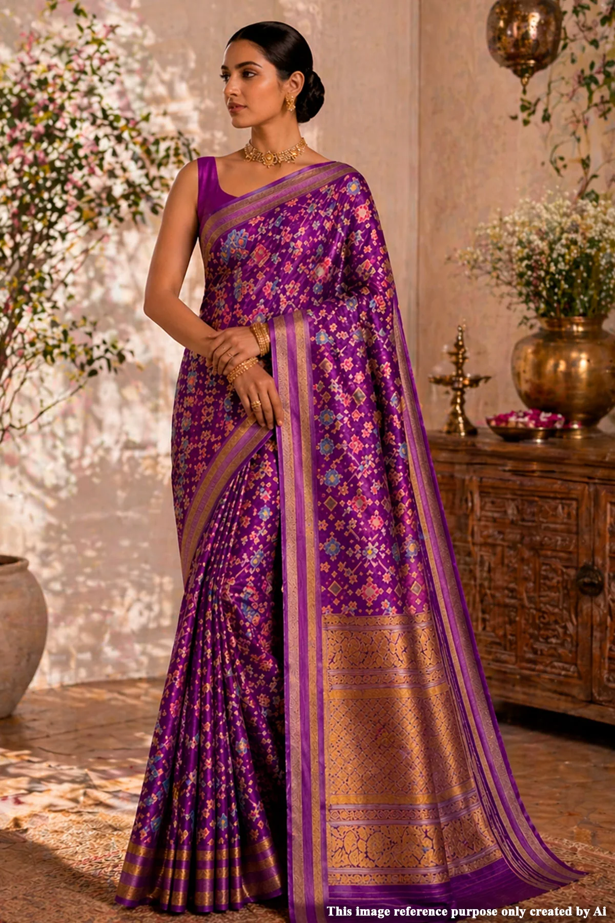 Royal Purple Patola Silk Saree with Intricate Weave & Zari Border