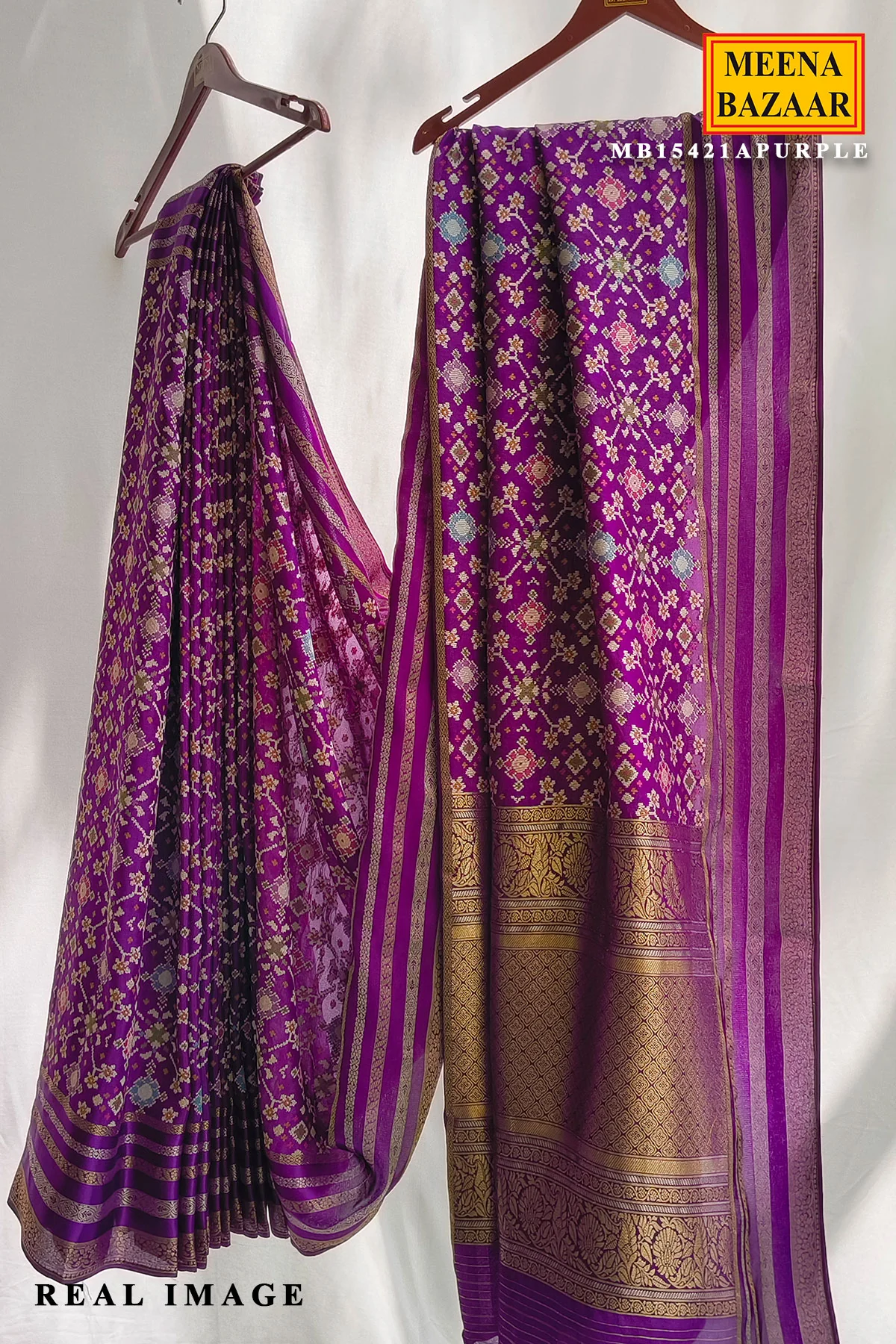 Royal Purple Patola Silk Saree with Intricate Weave & Zari Border - Image 2