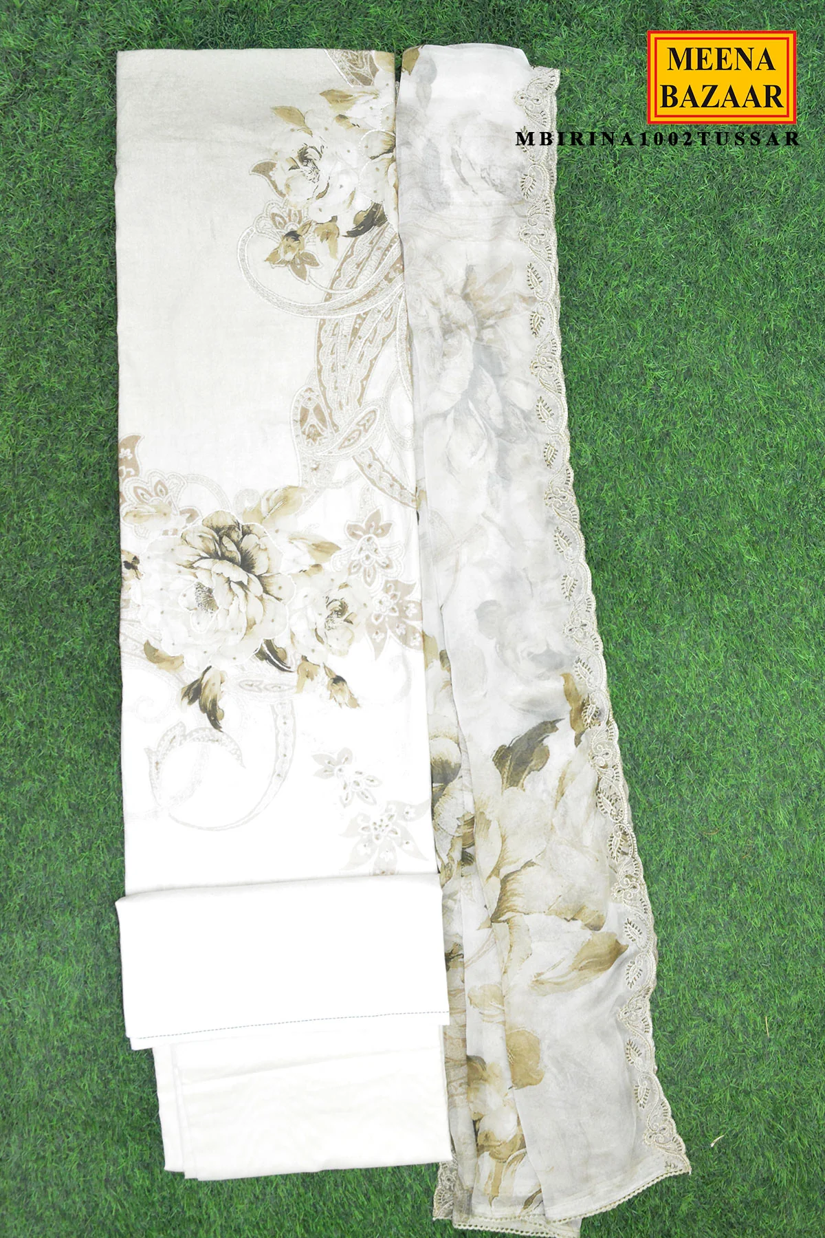 Royal Tussar Maslin Unstitched Suit with Elegant Embroidery - Image 2