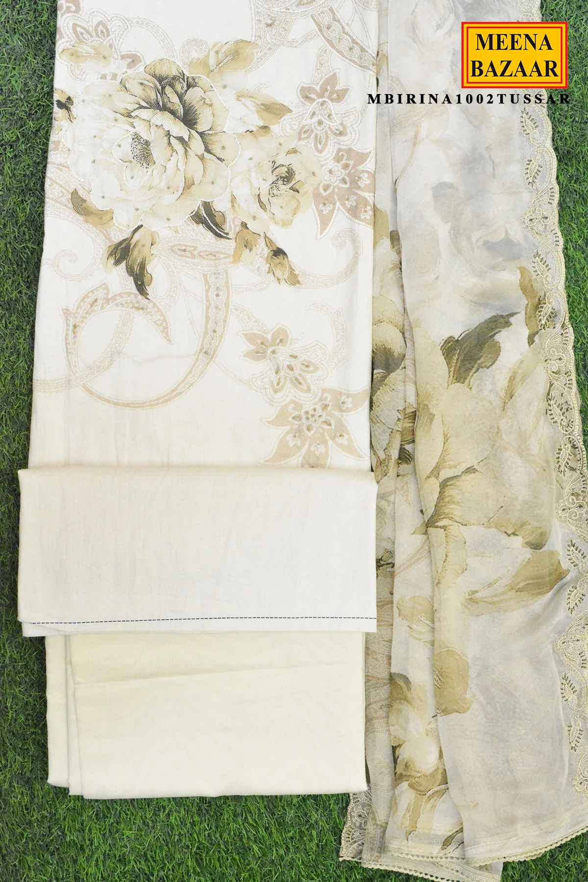 Royal Tussar Maslin Unstitched Suit with Elegant Embroidery - Image 3