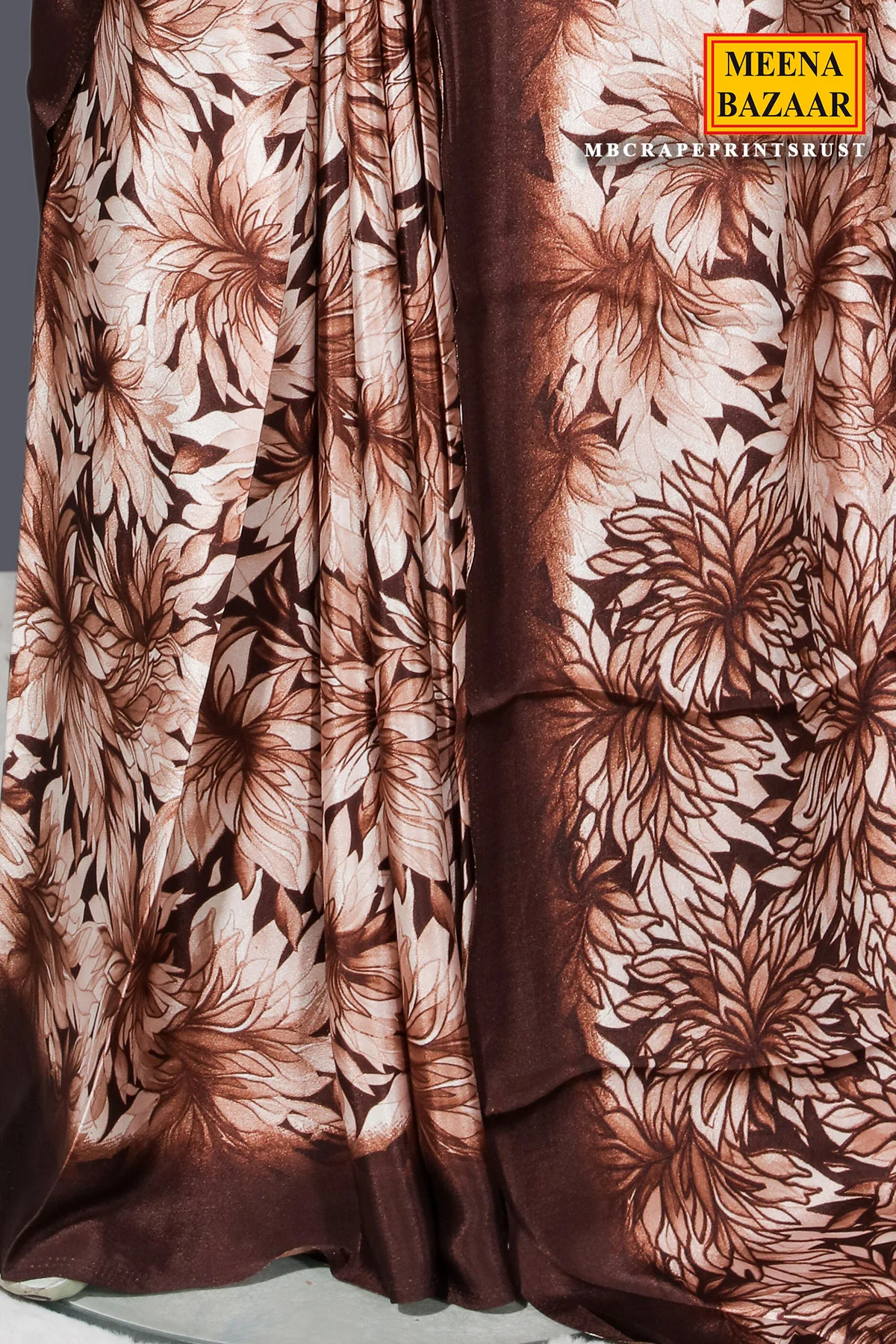 Rust Crepe Saree with Vibrant Heritage Printed Design - Image 4