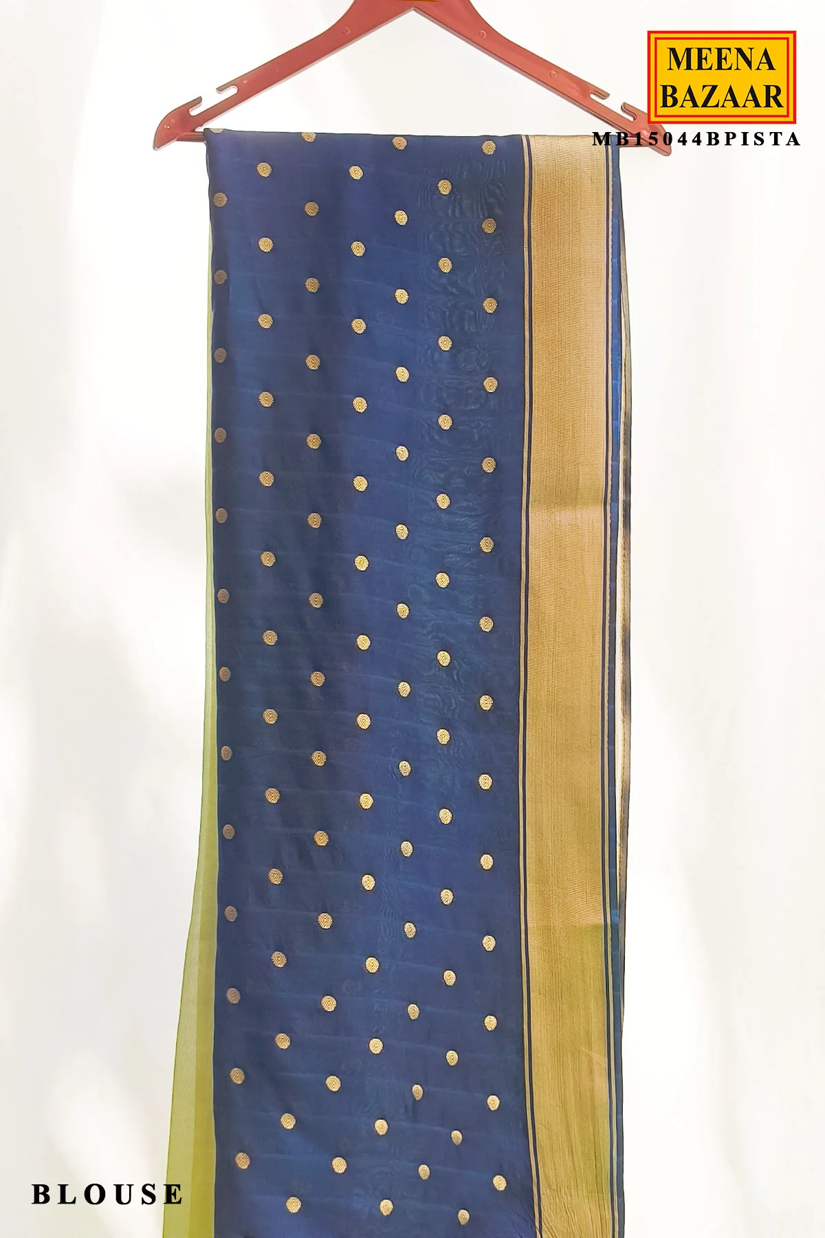 Pista Gold Weave Saree with Regal Blue Accents - Image 5