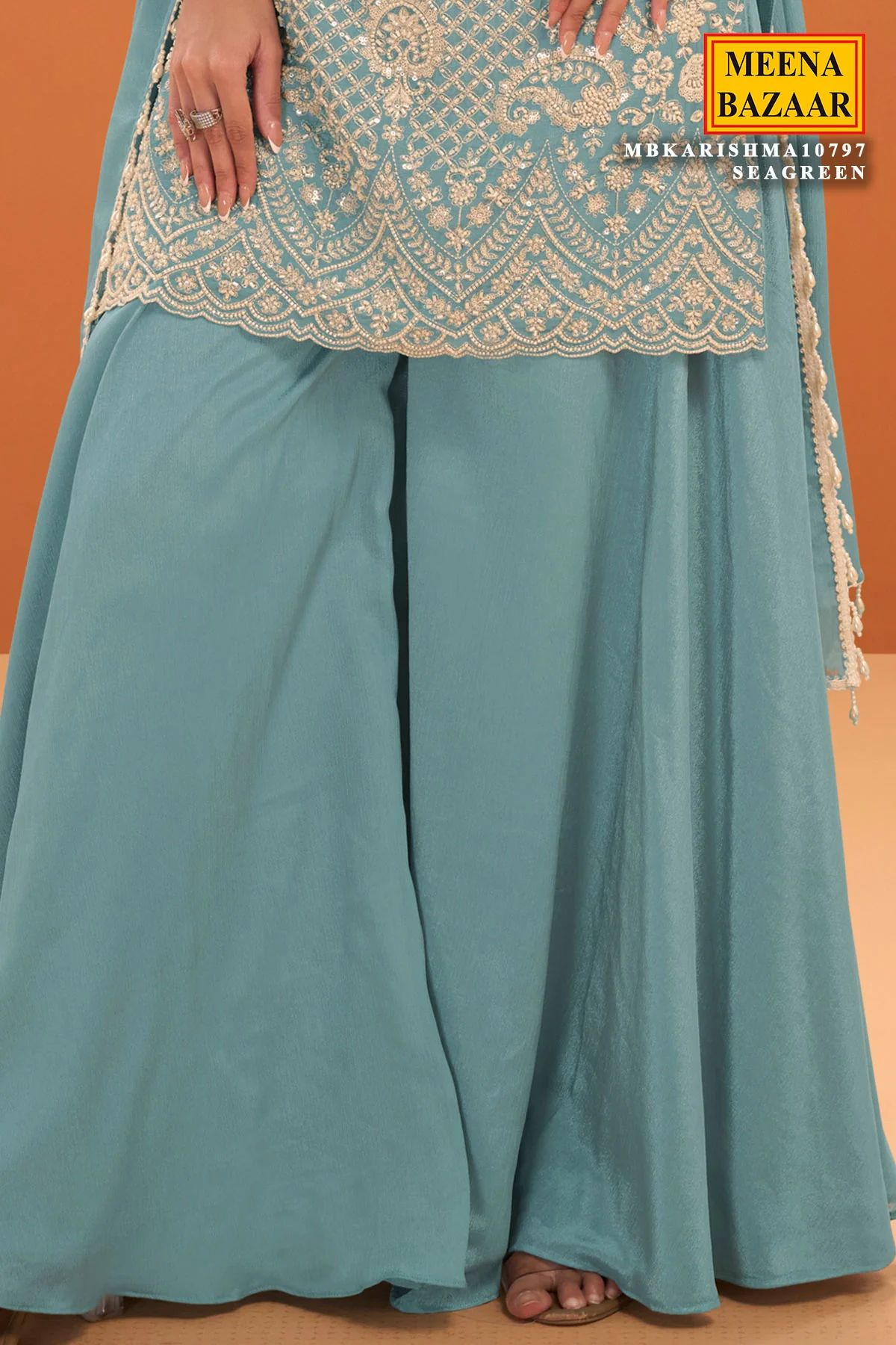 Sea Green Chinon Embroidered Ready Made Suit - Elegant Festive Wear - Image 3