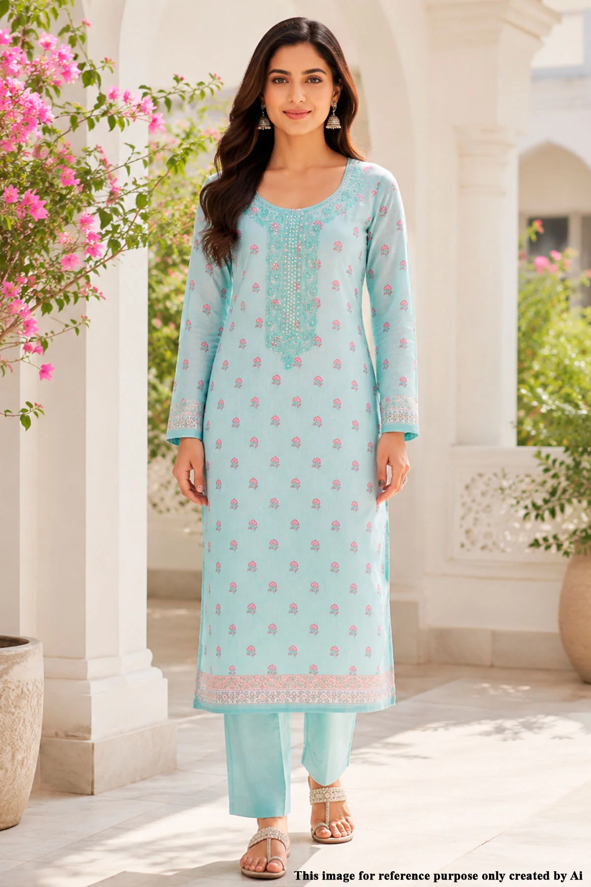 Sea Green Cotton Embroidered Unstitched Suit - Image 4
