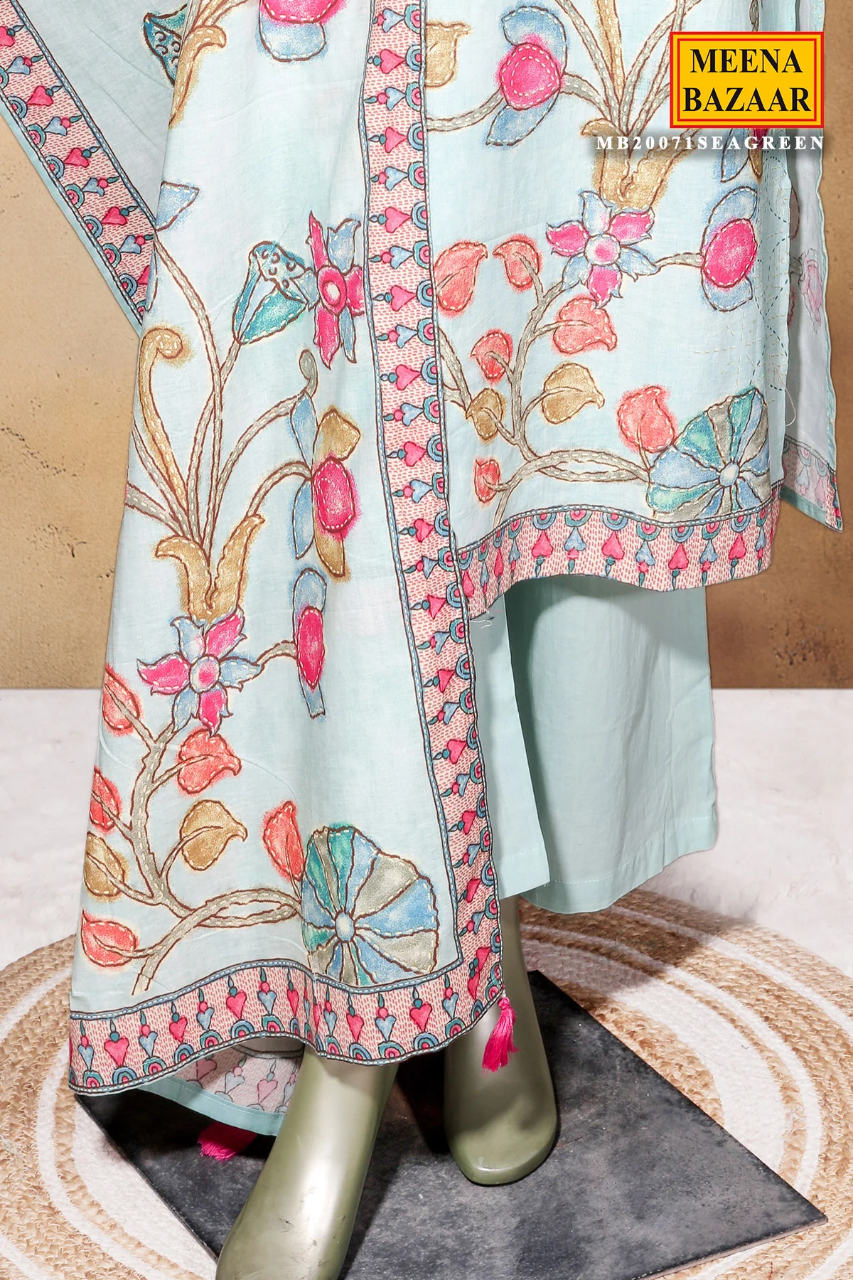 Sea Green Cotton Ready Made Suit with Elegant Neck Embroidery - Image 5