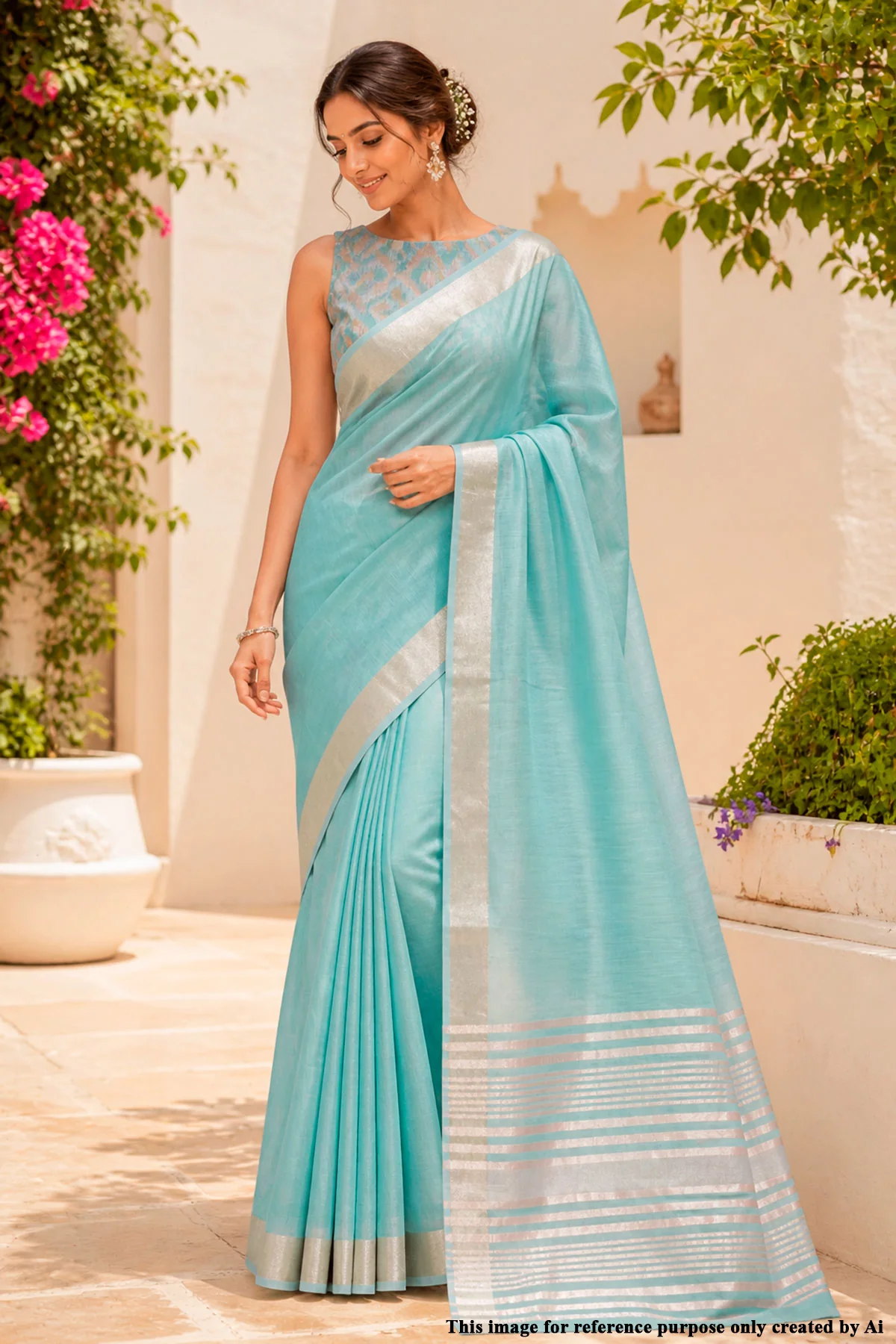 Sea Green Cotton Saree with Elegant Weaving