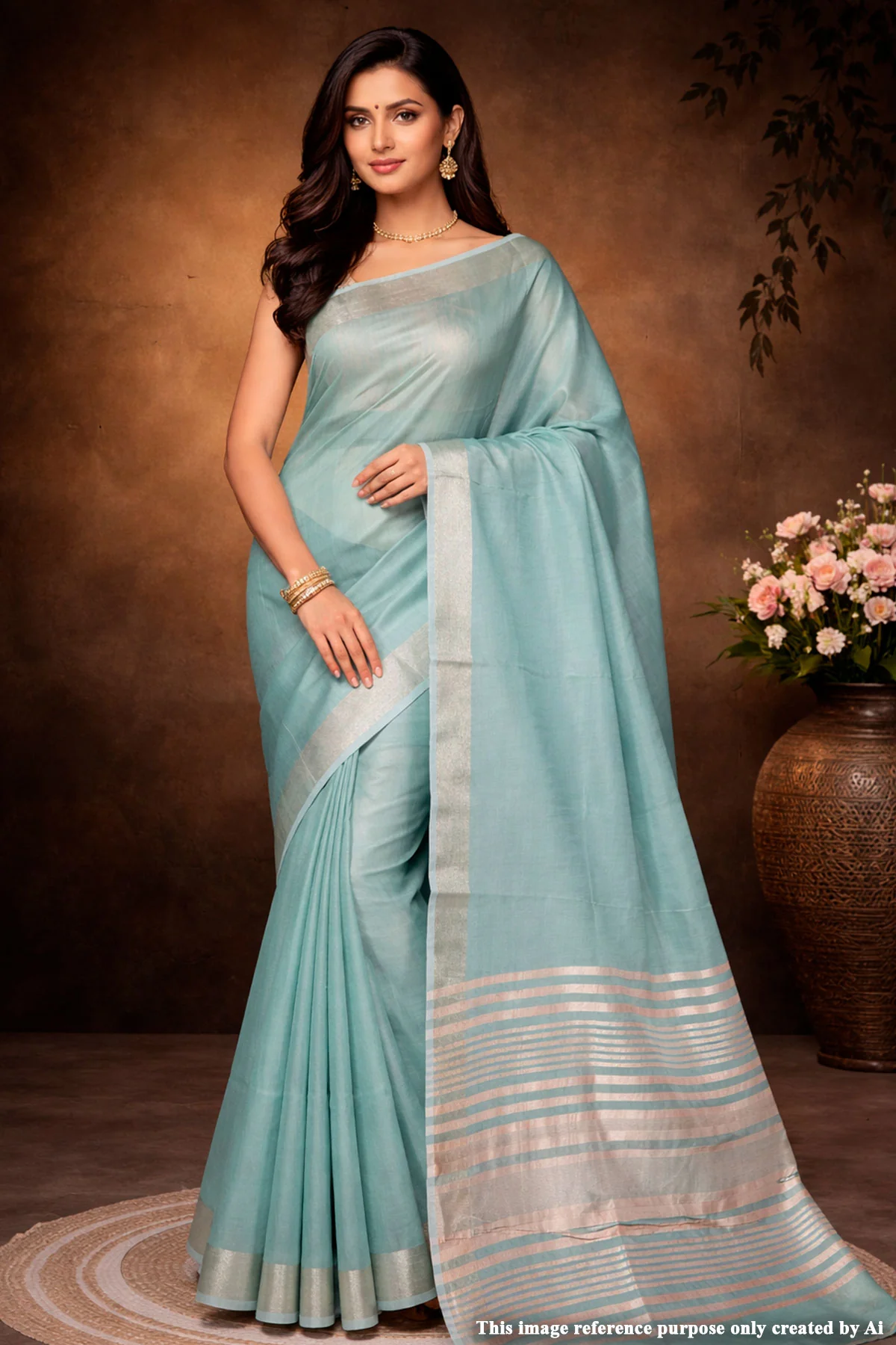 Sea Green Cotton Saree with Elegant Weaving - Image 2