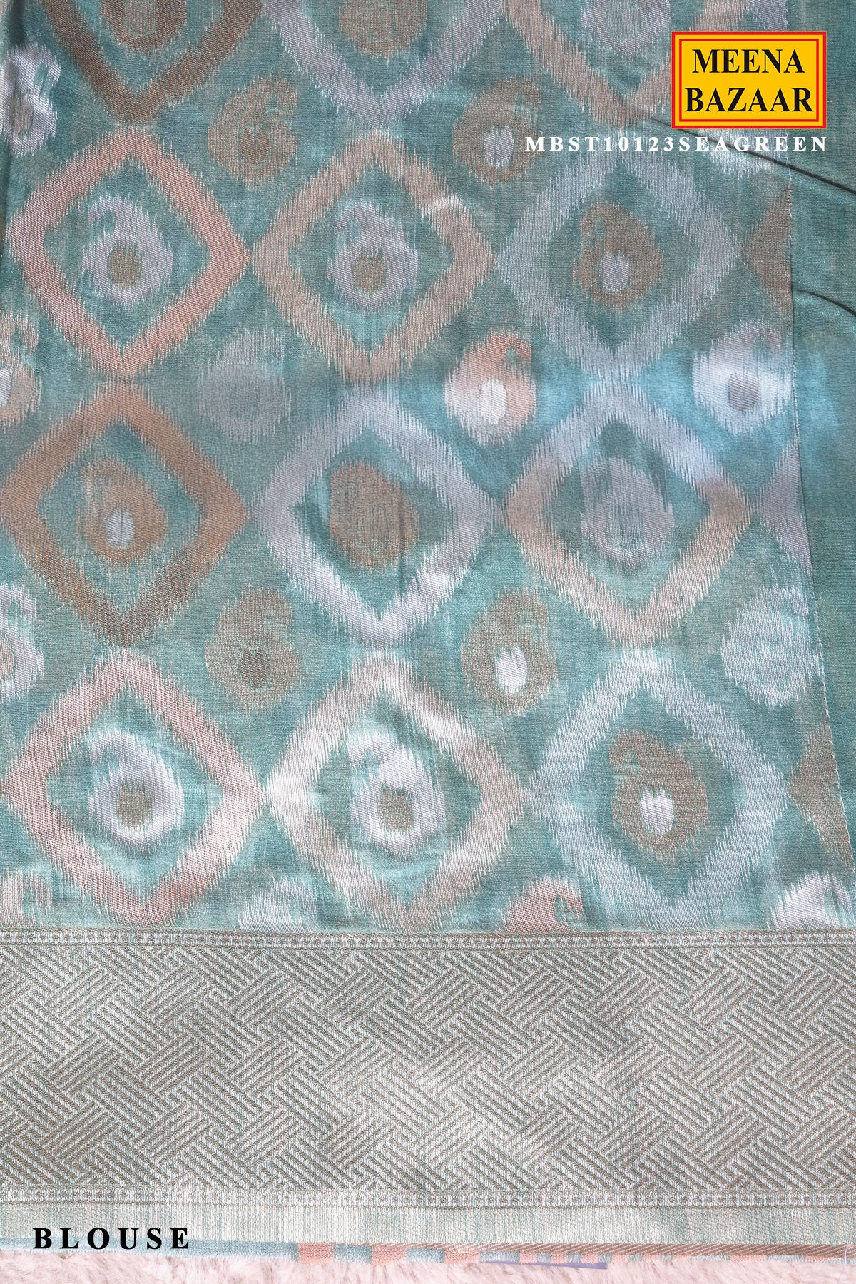 Sea Green Cotton Saree with Elegant Weaving - Image 6
