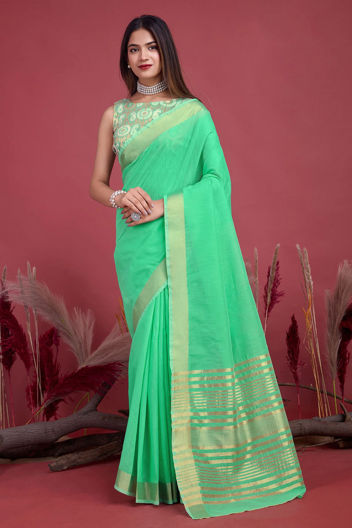 Sea Green Cotton Weaving Saree – Elegant Everyday Comfort