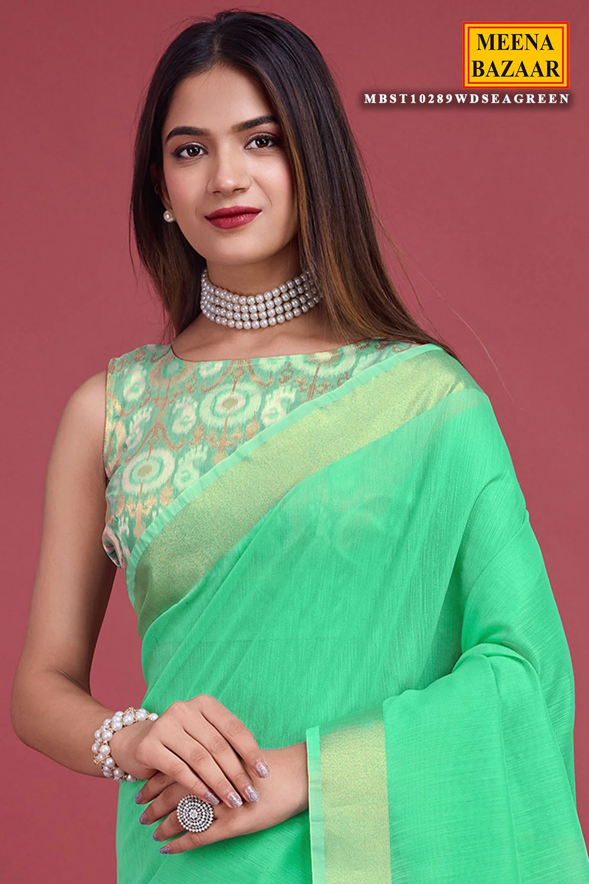 Sea Green Cotton Weaving Saree – Elegant Everyday Comfort - Image 2