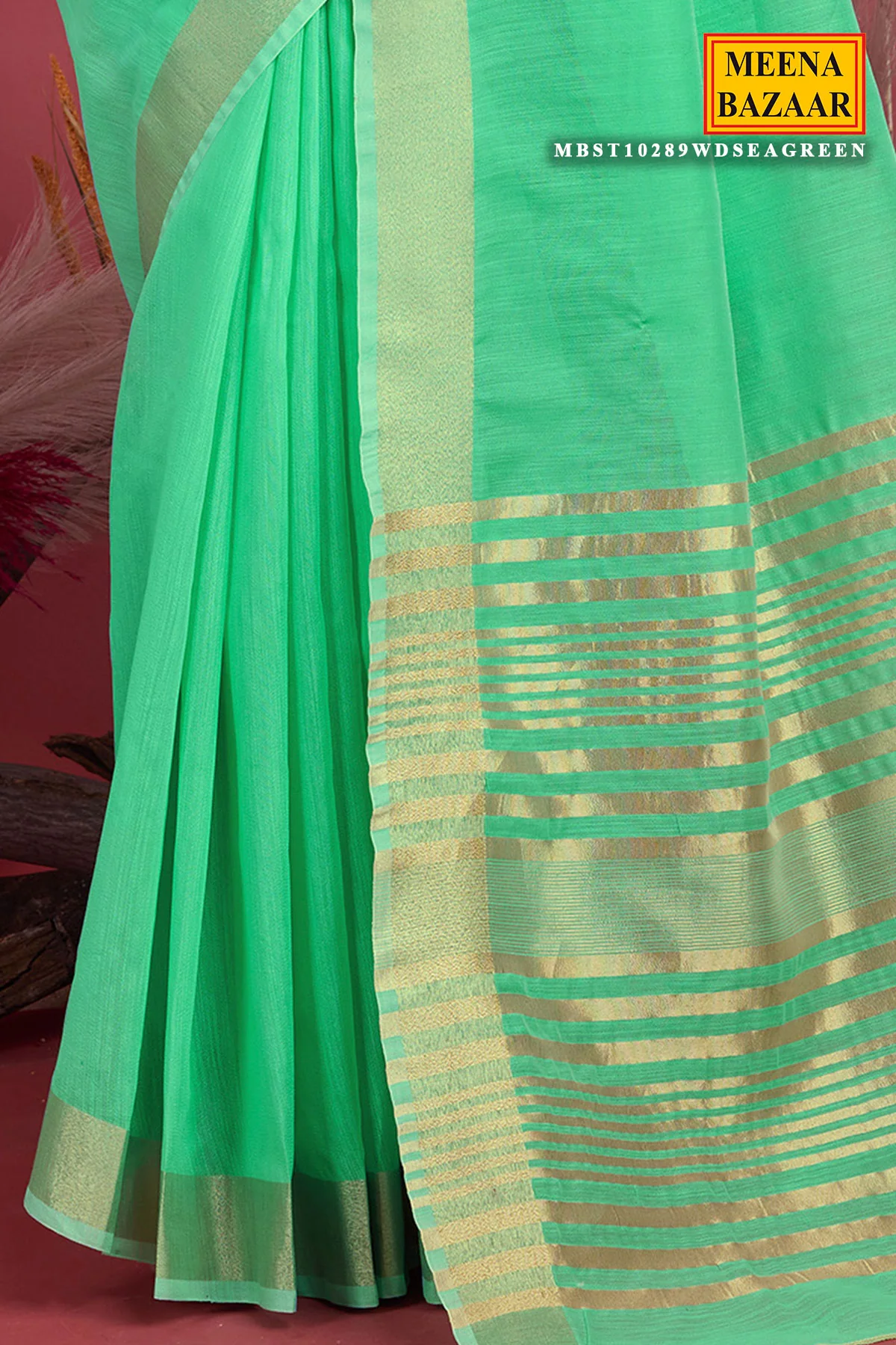 Sea Green Cotton Weaving Saree – Elegant Everyday Comfort - Image 3