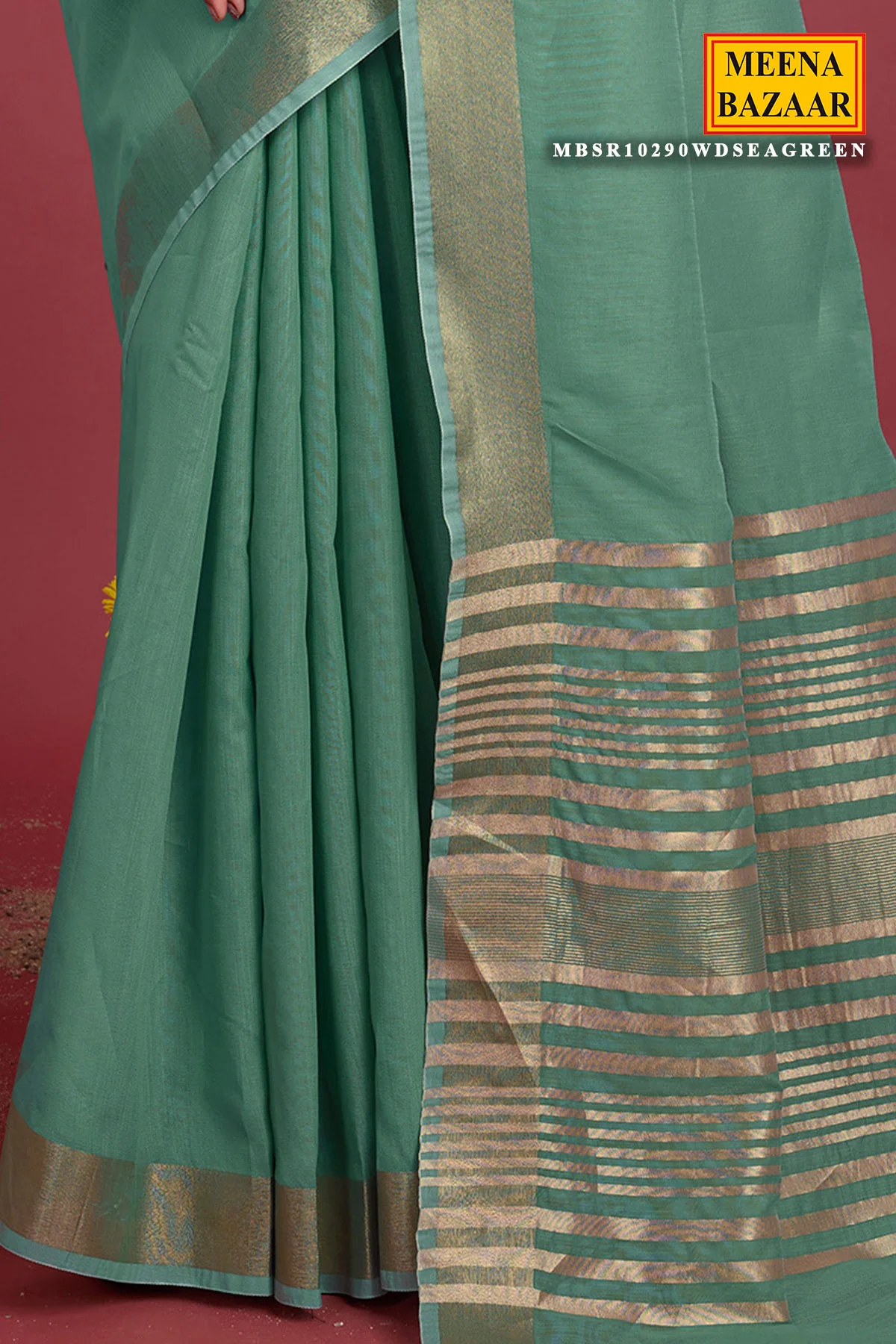 Sea Green Cotton Weaving Saree – Elegant Everyday Comfort - Image 3