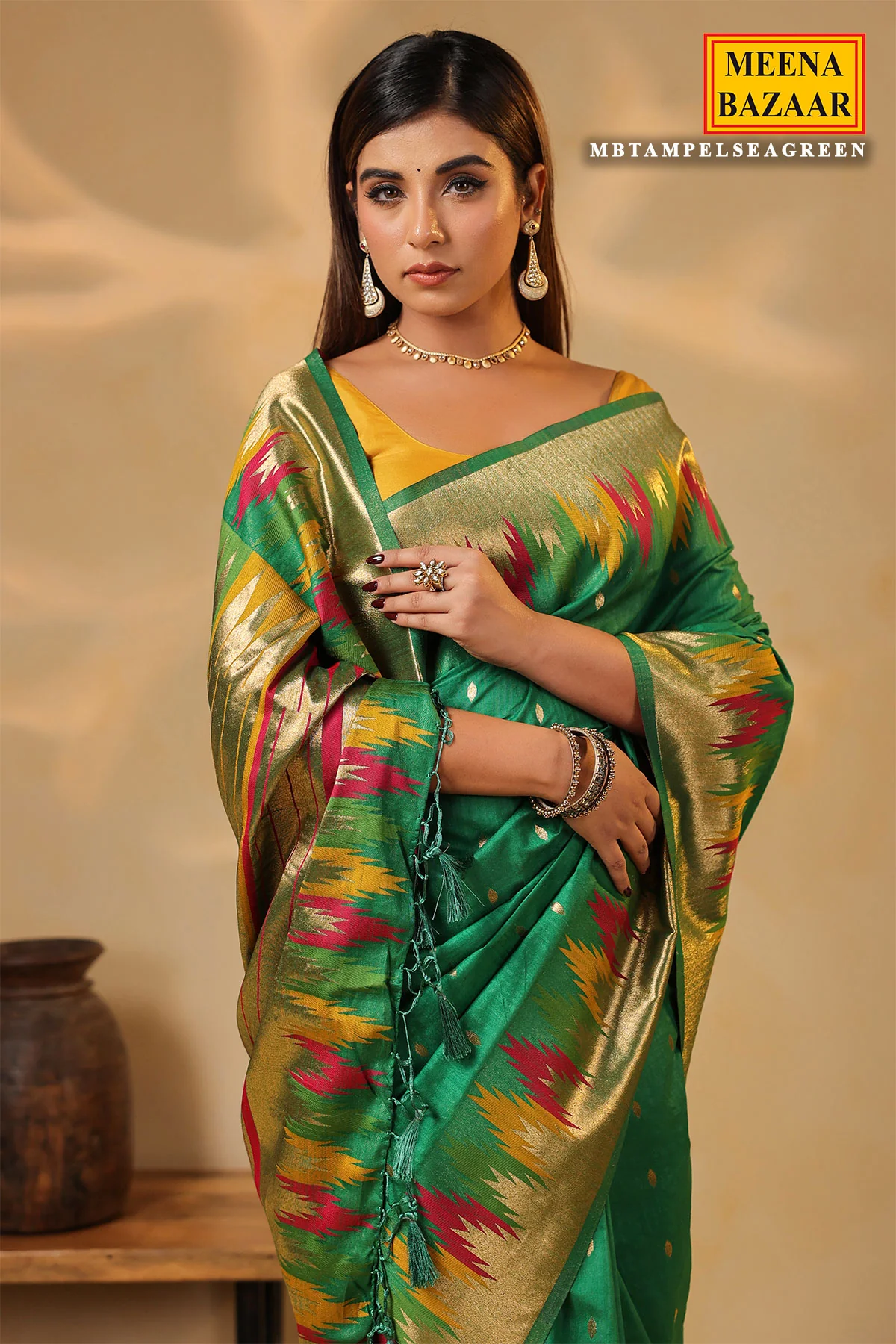 Sea Green Silk Woven Saree – Elegant Handwoven Design - Image 6