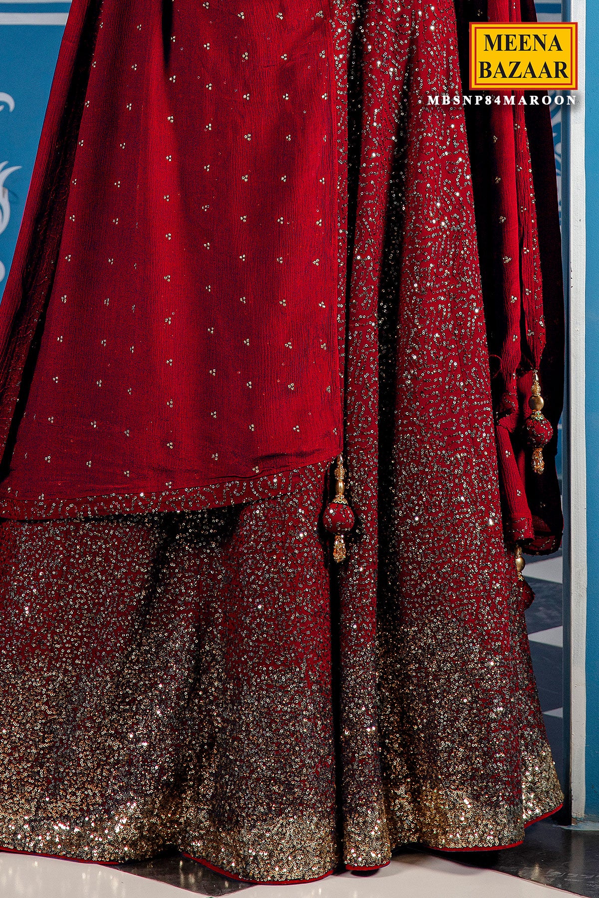 Sequined Maroon Georgette Lehenga - Image 4