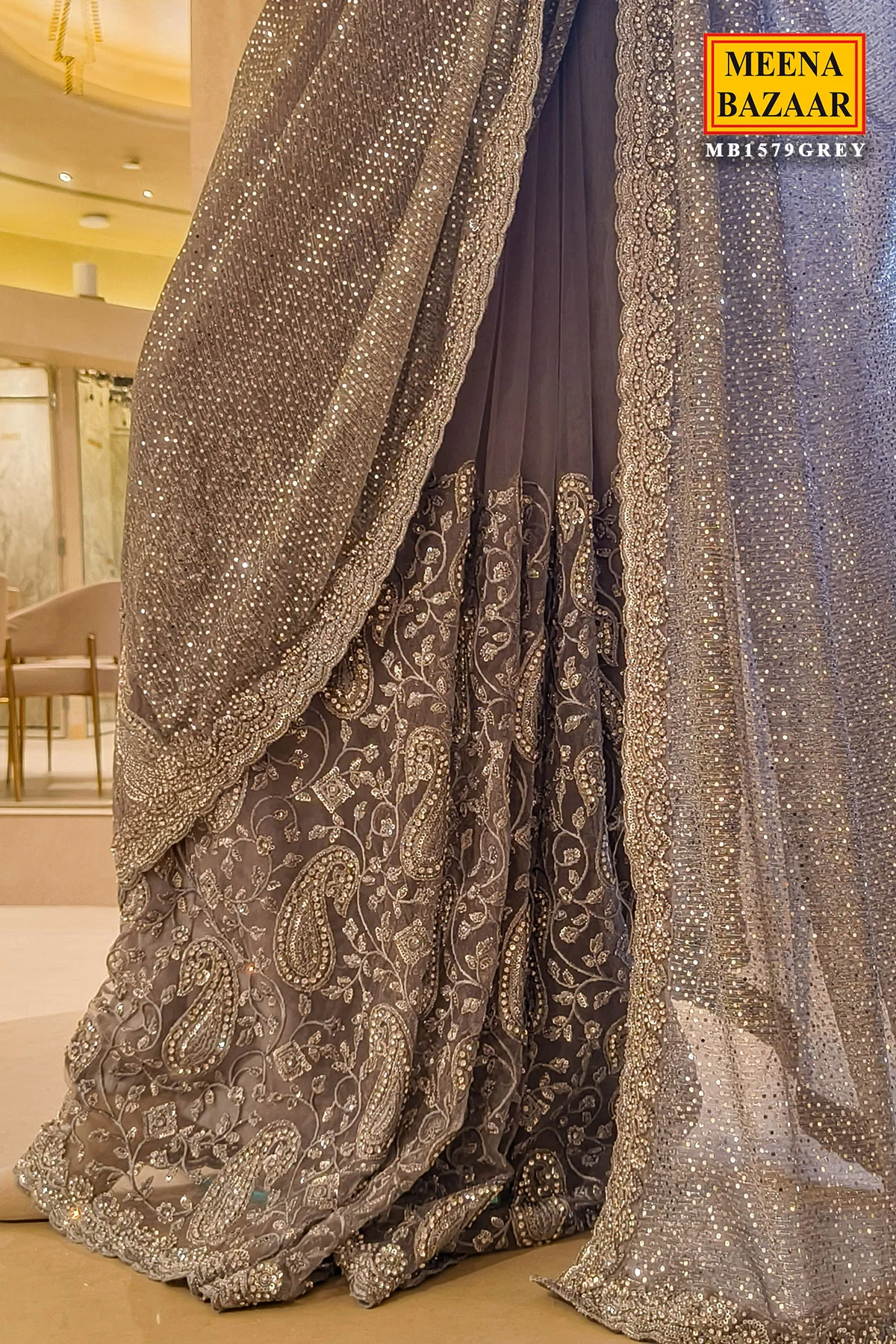 Shimmering Grey Elegance – A Statement Saree - Image 4