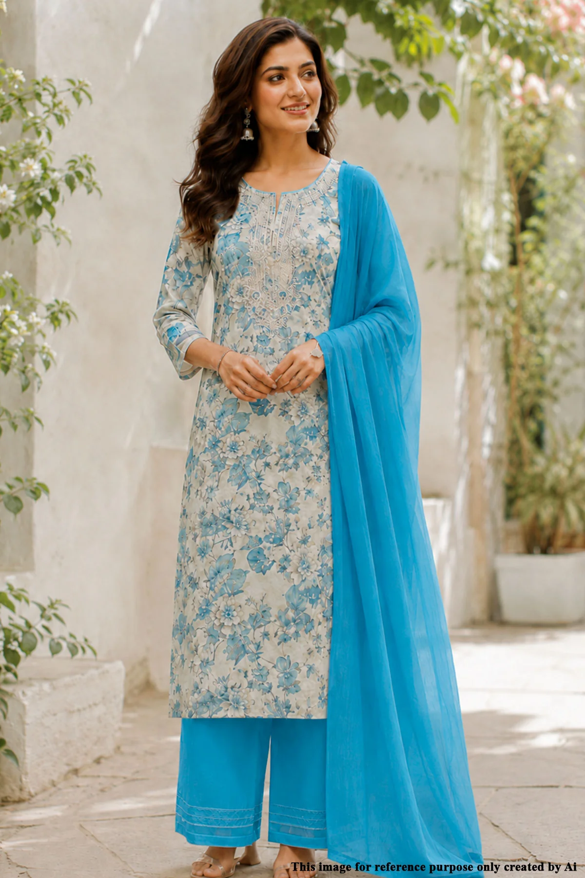 Sky Bloom Floral Cotton Suit Set