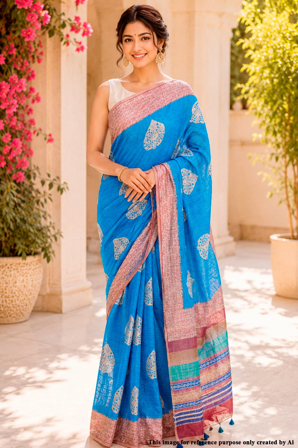 Sophisticated Cotton Saree in Blue with Zari Border