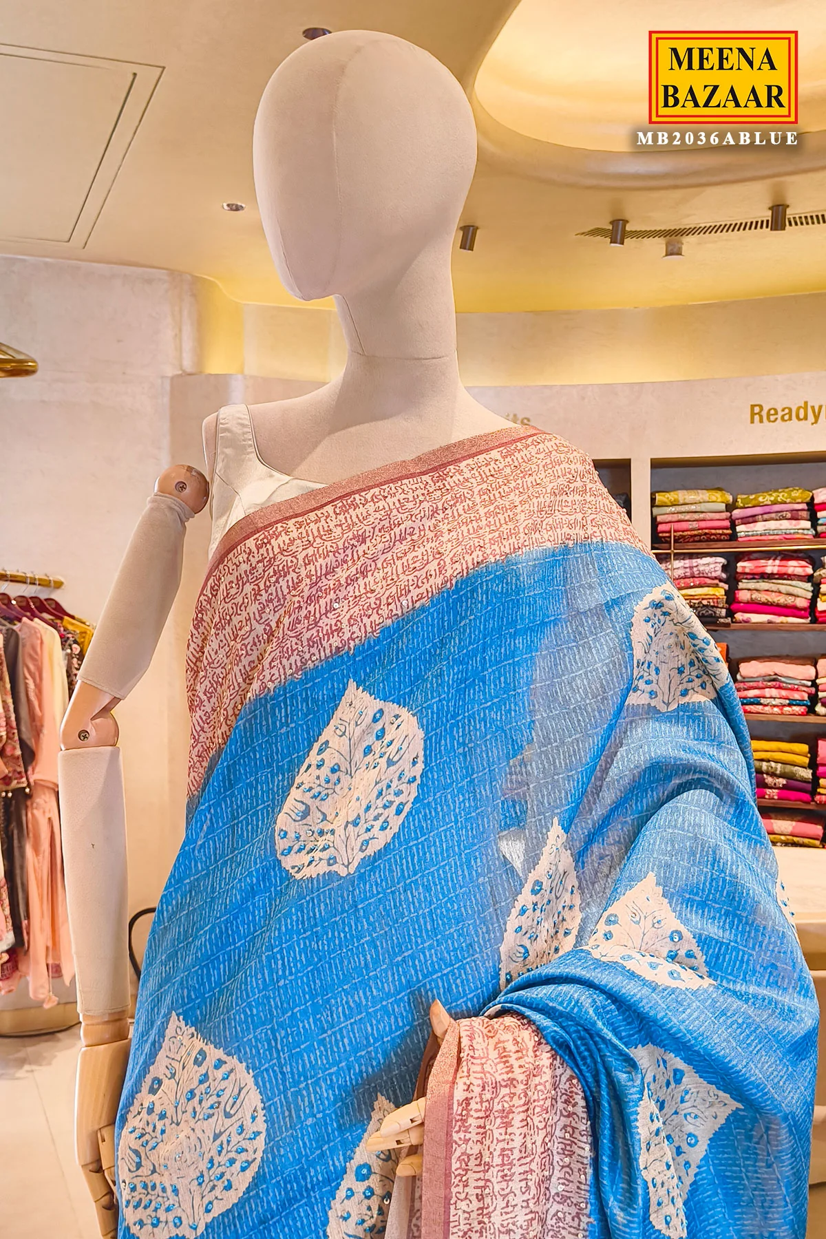 Sophisticated Cotton Saree in Blue with Zari Border - Image 3