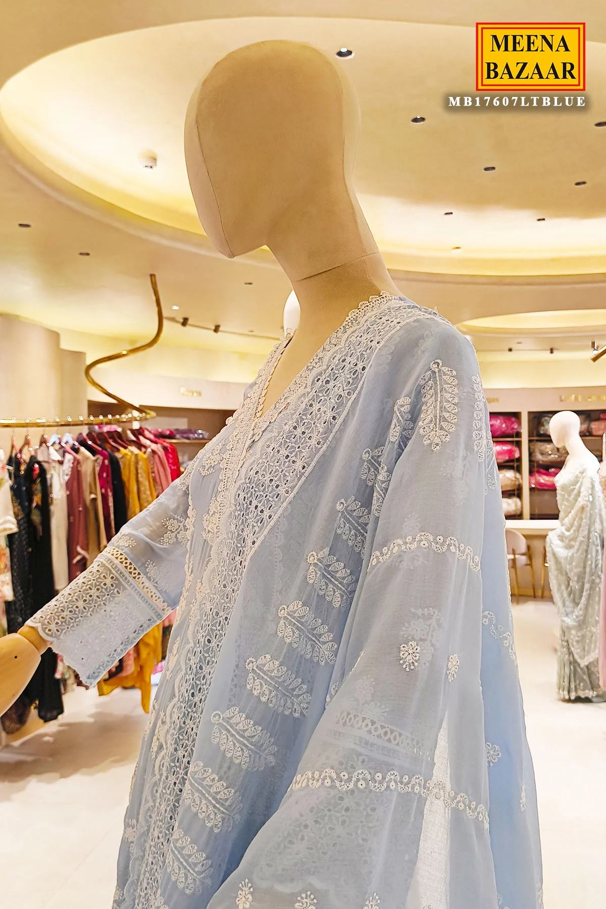 Summer Staple Light Blue Kurta Pant Set With Dupatta - Image 13
