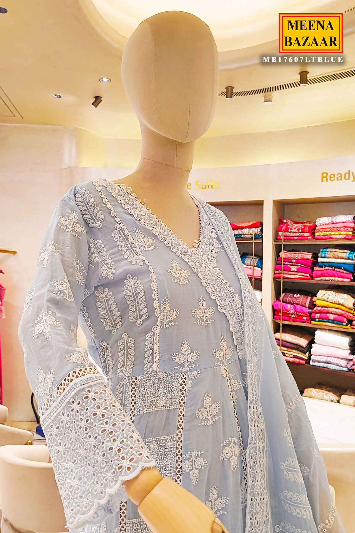 Summer Staple Light Blue Kurta Pant Set With Dupatta - Image 14