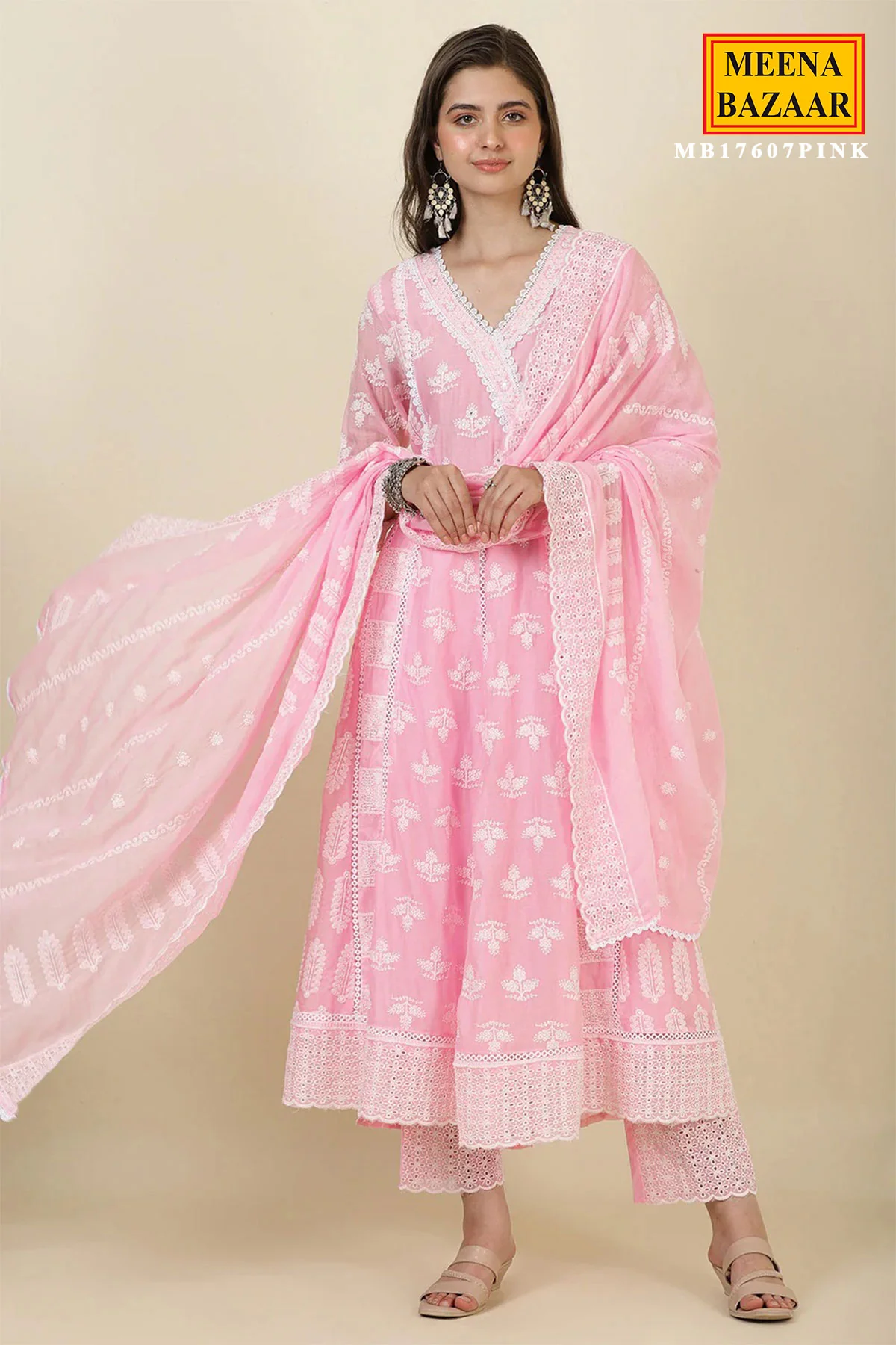 Summer Staple Pink Kurta Pant Set With Dupatta - Image 3