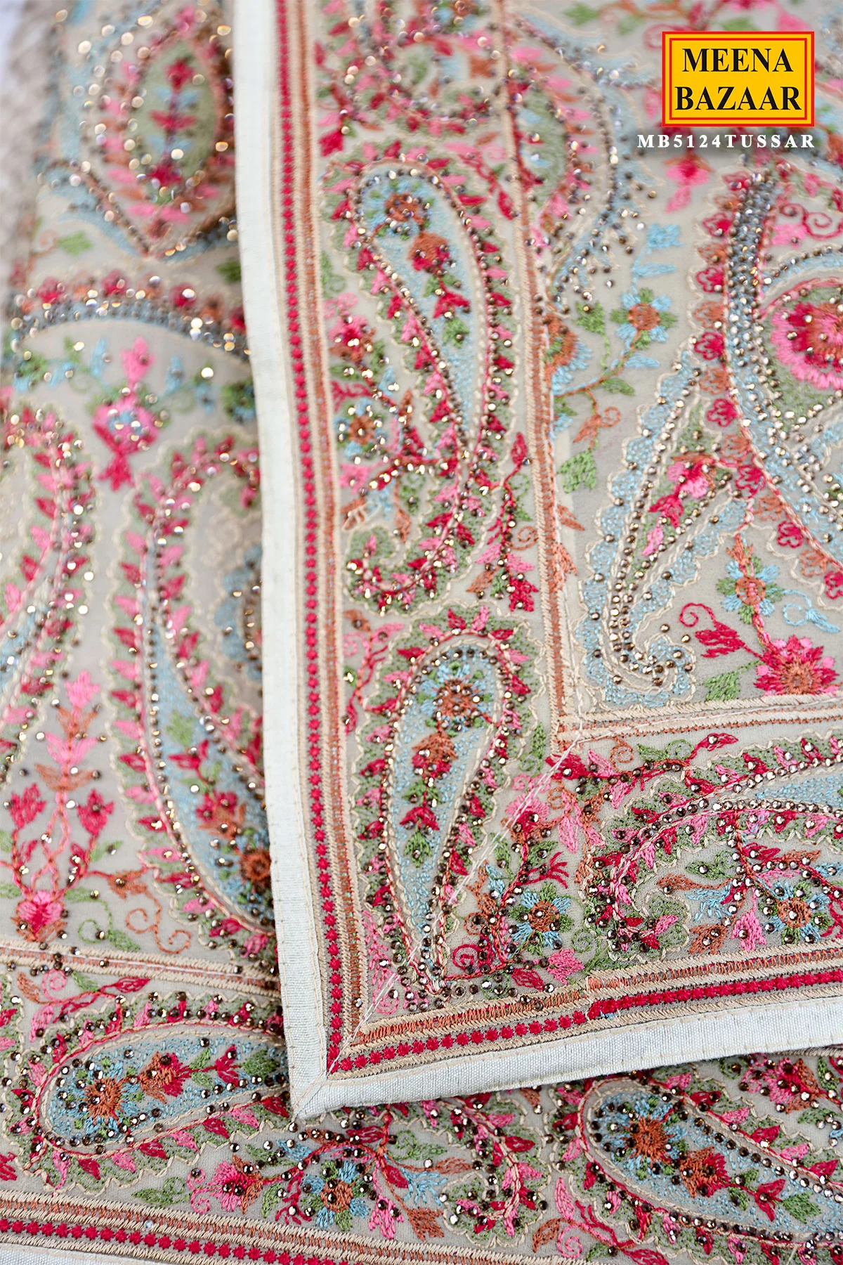 Tortilla Brown Georgette Colorful Thread Embroidered Saree - Image 3