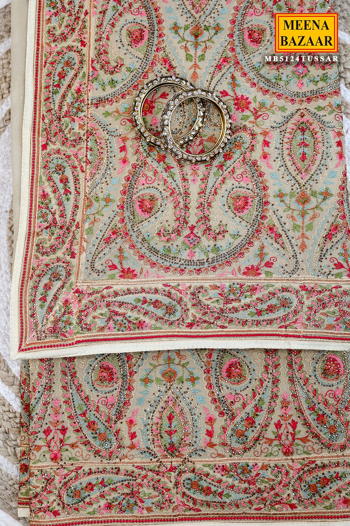 Tortilla Brown Georgette Colorful Thread Embroidered Saree - Image 4