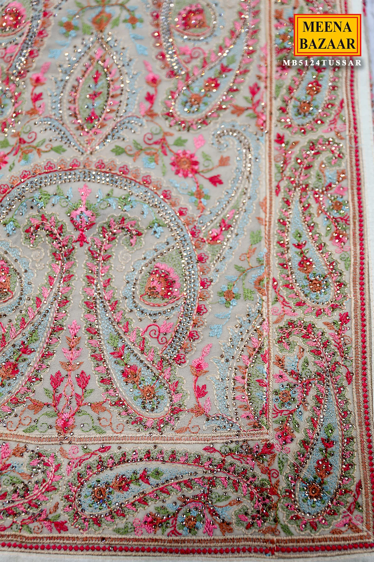 Tortilla Brown Georgette Colorful Thread Embroidered Saree - Image 6