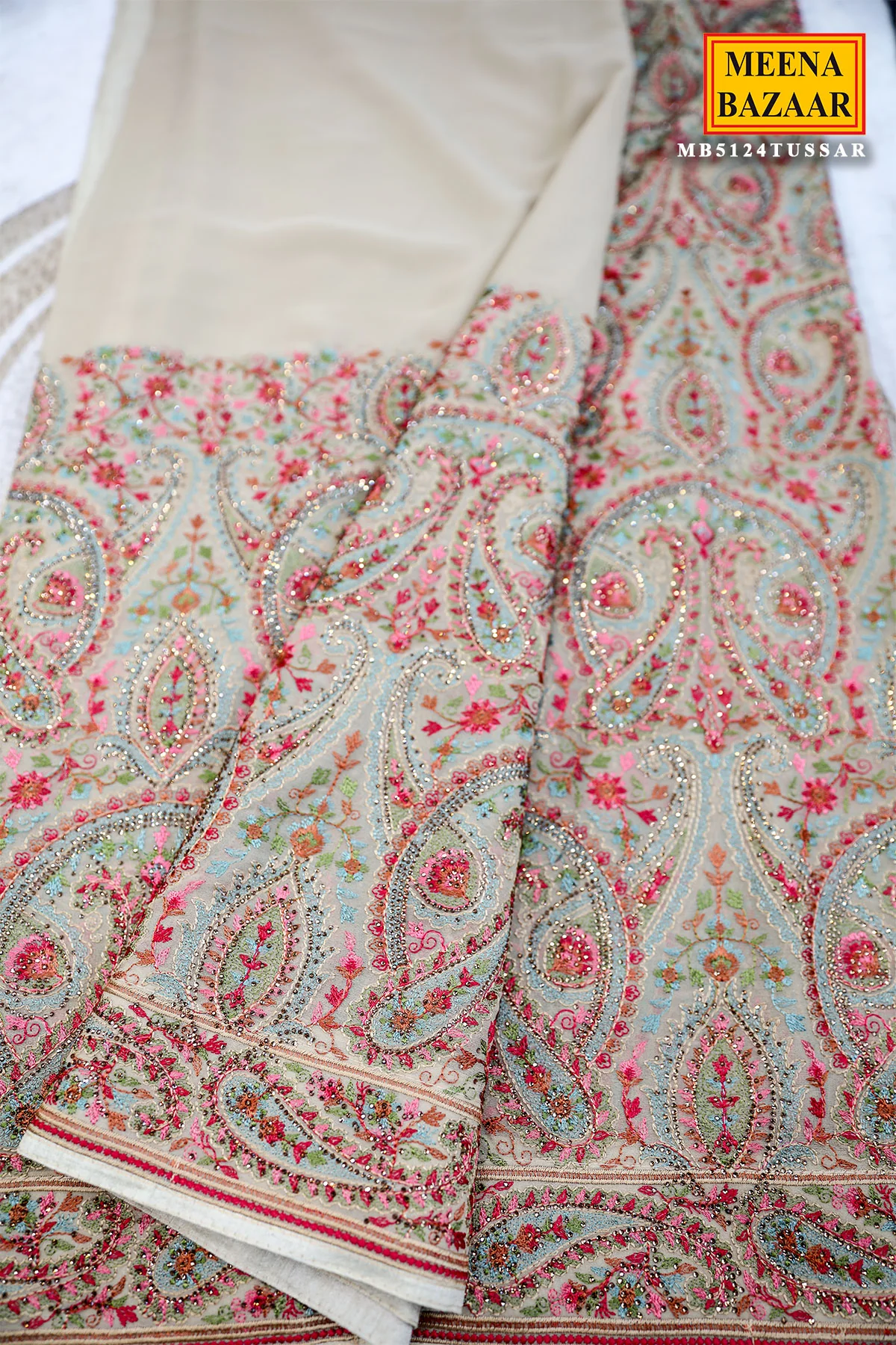 Tortilla Brown Georgette Colorful Thread Embroidered Saree - Image 7