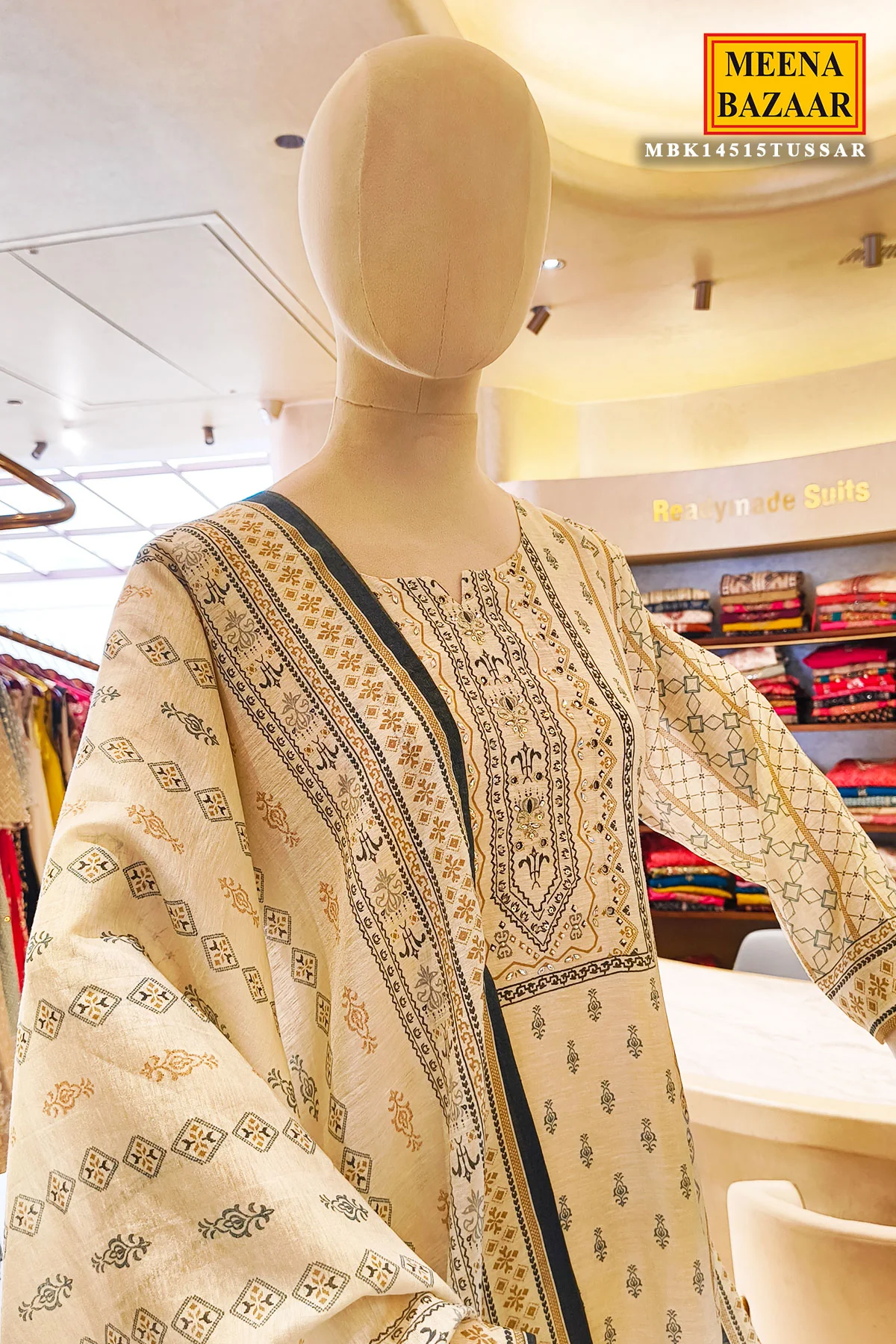 Tussar Chanderi Ready Made Suit with Elegant Neck Embroidery - Image 10
