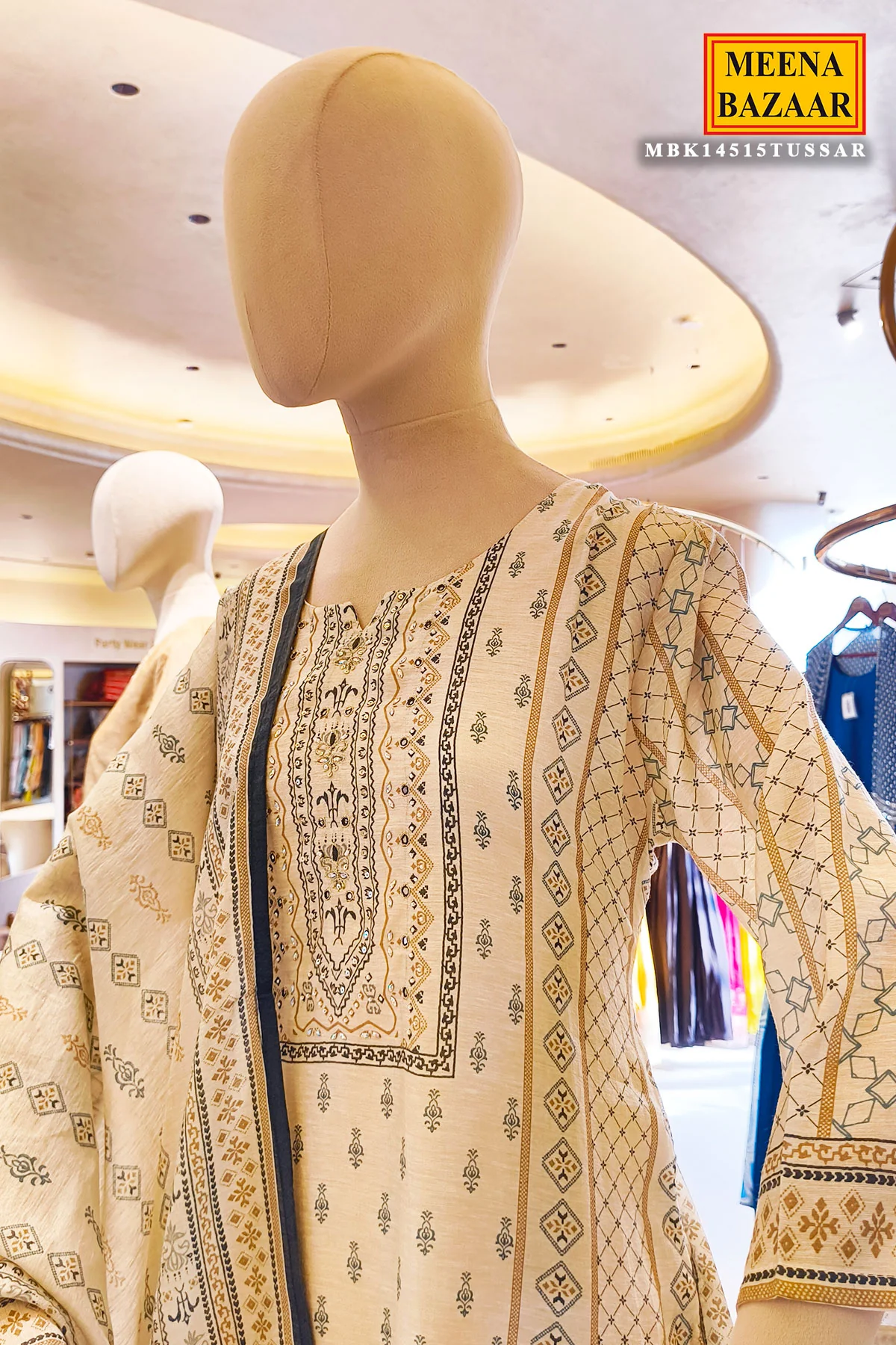 Tussar Chanderi Ready Made Suit with Elegant Neck Embroidery - Image 11