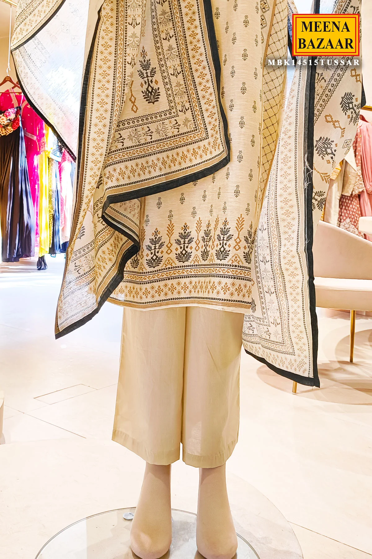 Tussar Chanderi Ready Made Suit with Elegant Neck Embroidery - Image 12